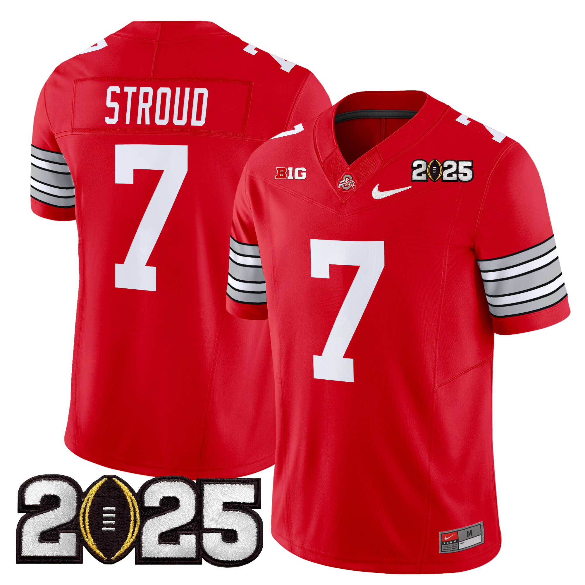 C J Stroud Men's Ohio State Buckeyes Heritage Stripe 2025 CFP Final Patch Vapor Limited Red Jersey - All Stitched