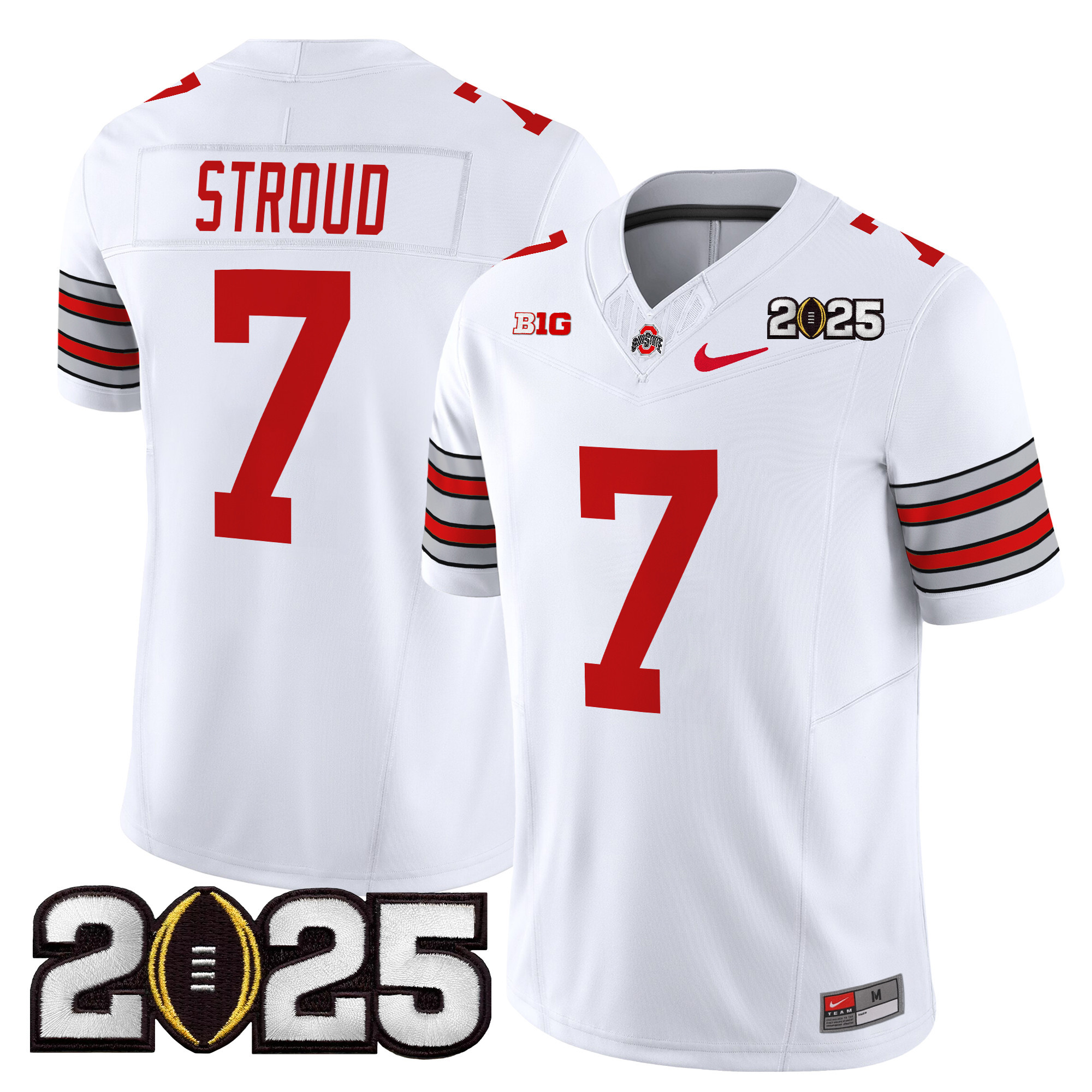 C J Stroud Men's Ohio State Buckeyes Heritage Stripe 2025 CFP Final Patch Vapor Limited White Jersey - All Stitched