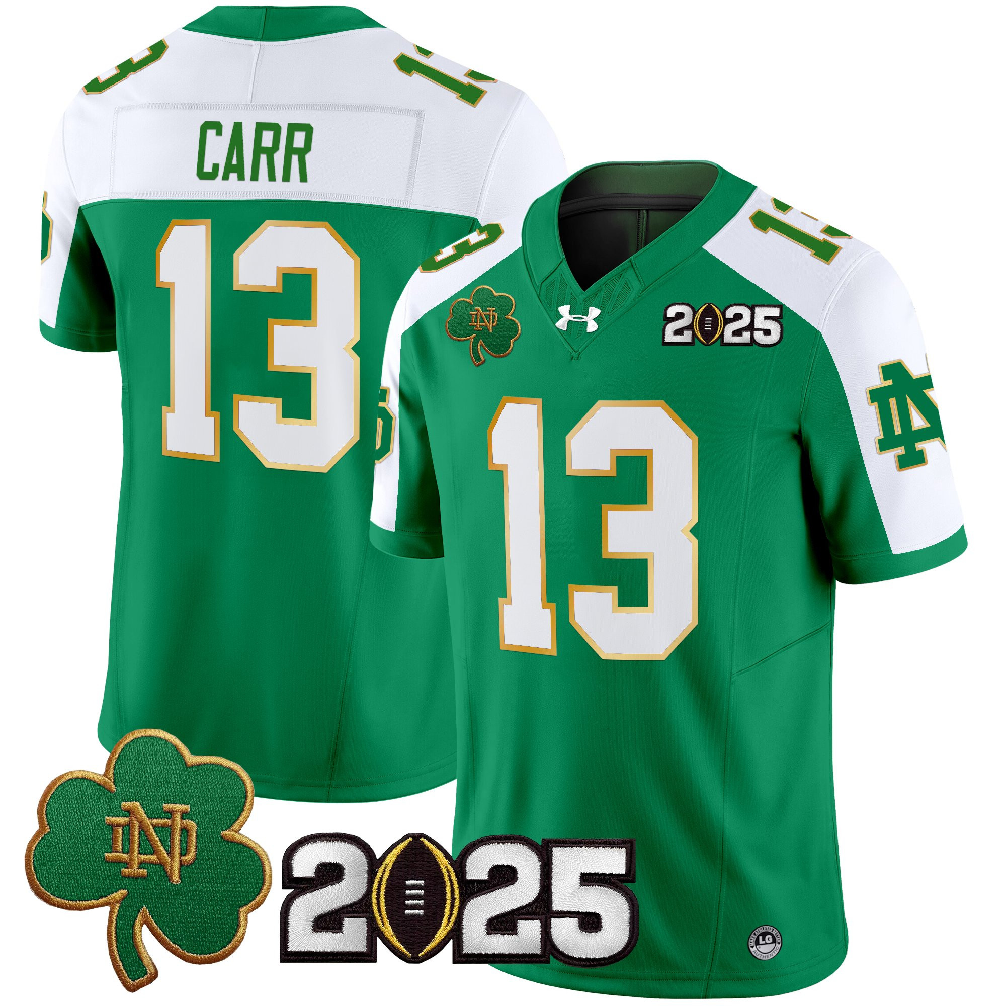 CJ Carr Men's Notre Dame Fighting Irish 2025 CFP Final Patch Vapor Limited Green Alternate Jersey - All Stitched