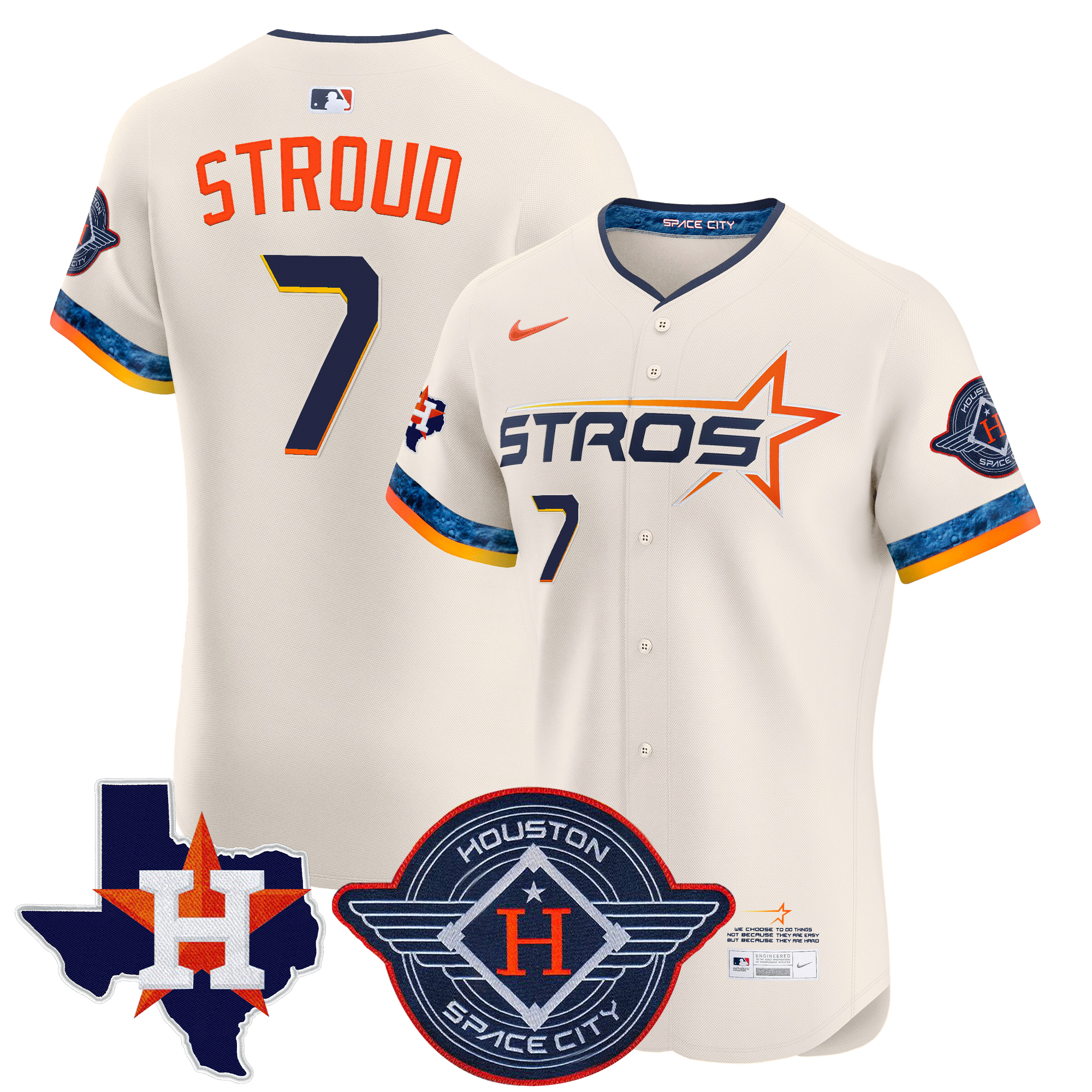 CJ Stroud Men's Houston Astros 2025 City Connect Texas Patch Vapor Premier Elite Cream Jersey - All Stitched