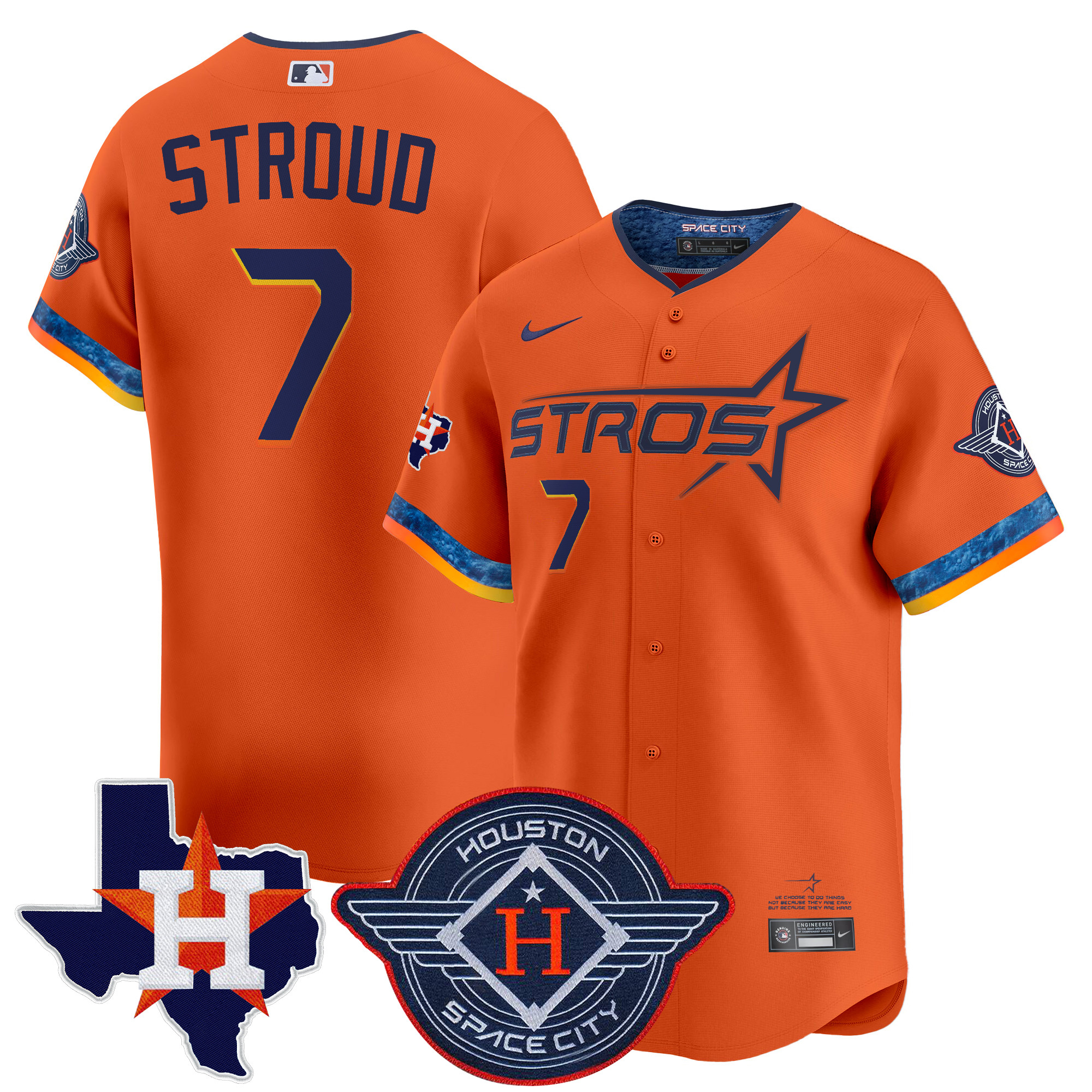 CJ Stroud Men's Houston Astros 2025 City Connect Texas Patch Vapor Premier Limited Orange Jersey - All Stitched
