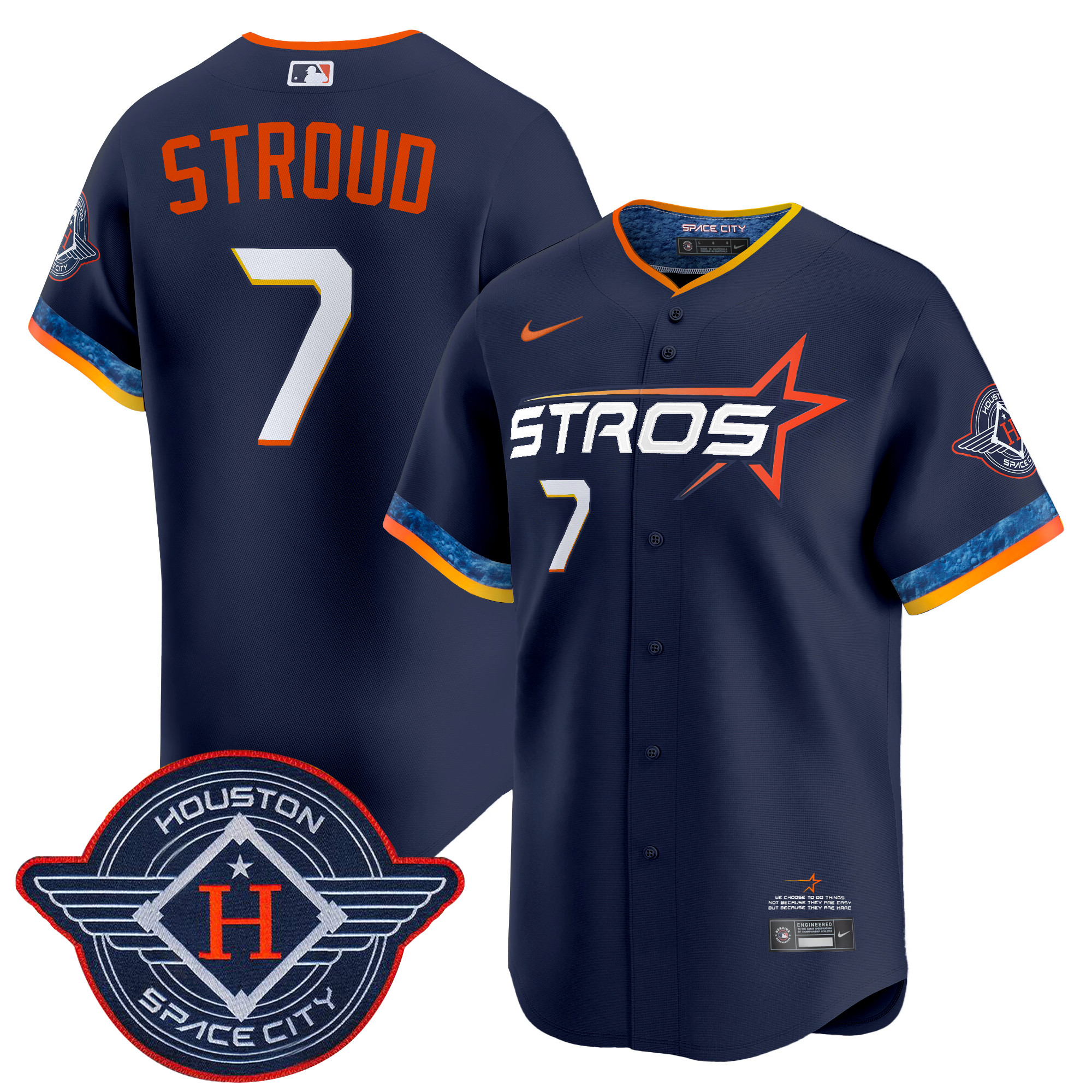 CJ Stroud Men's Houston Astros 2025 City Connect Vapor Premier Limited Navy Jersey - All Stitched
