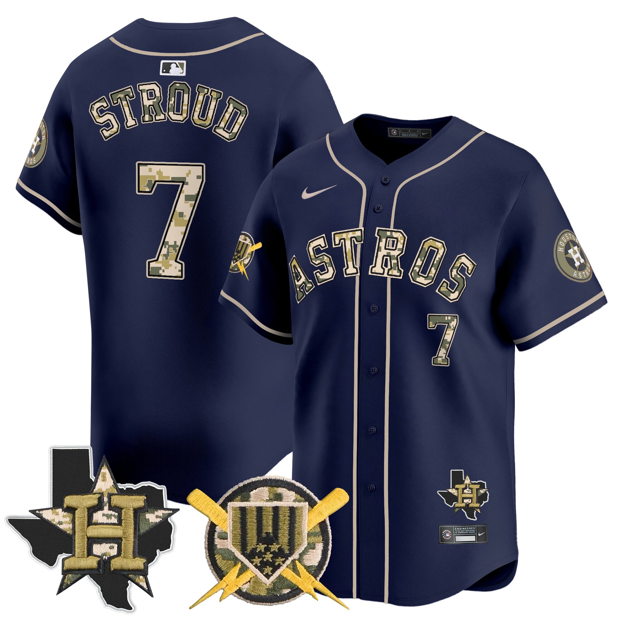 CJ Stroud Men's Houston Astros Armed Forces Day Vapor Premier Limited Navy Jersey V2 - All Stitched