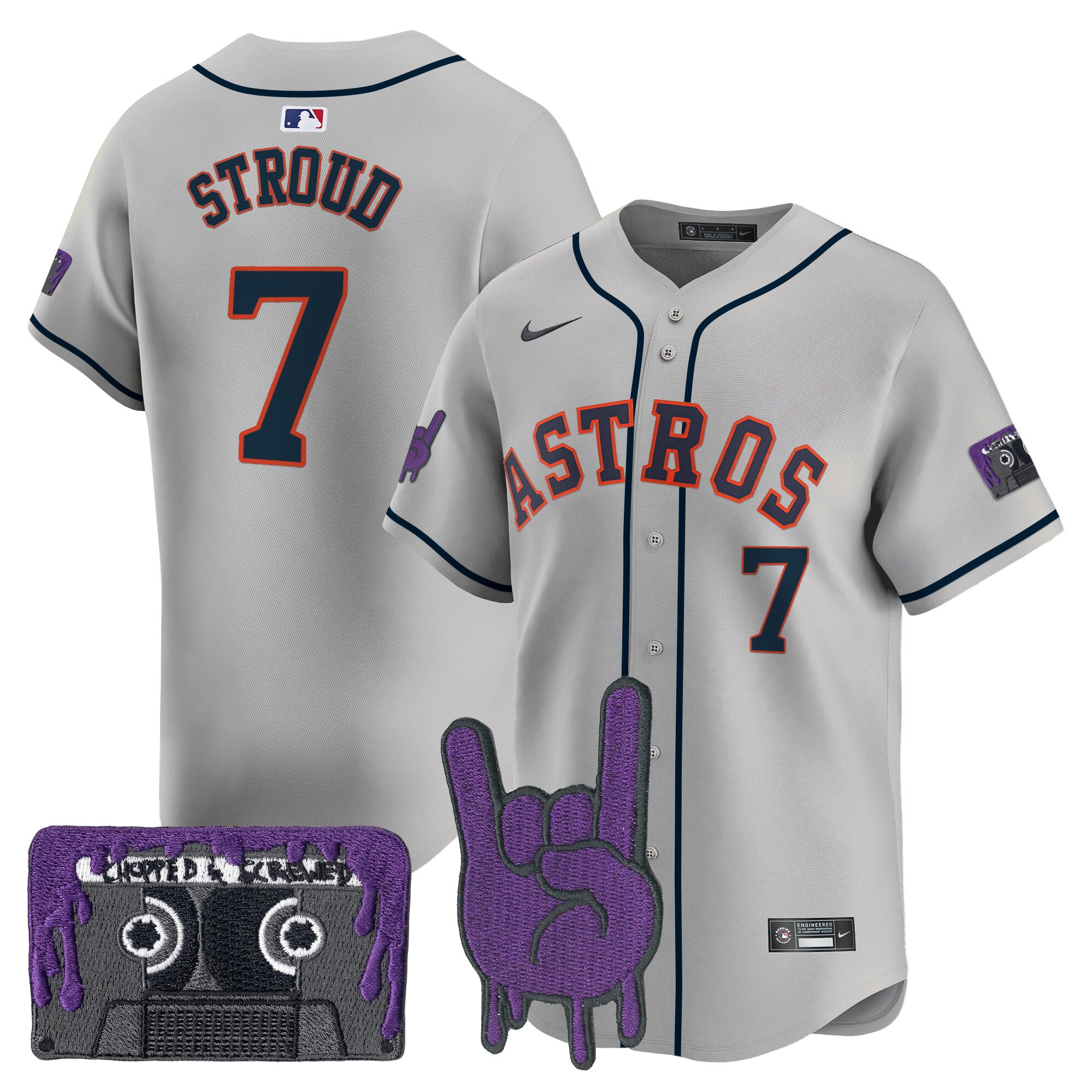 CJ Stroud Men's Houston Astros DJ Screw Patch Vapor Premier Limited Gray Jersey - All Stitched