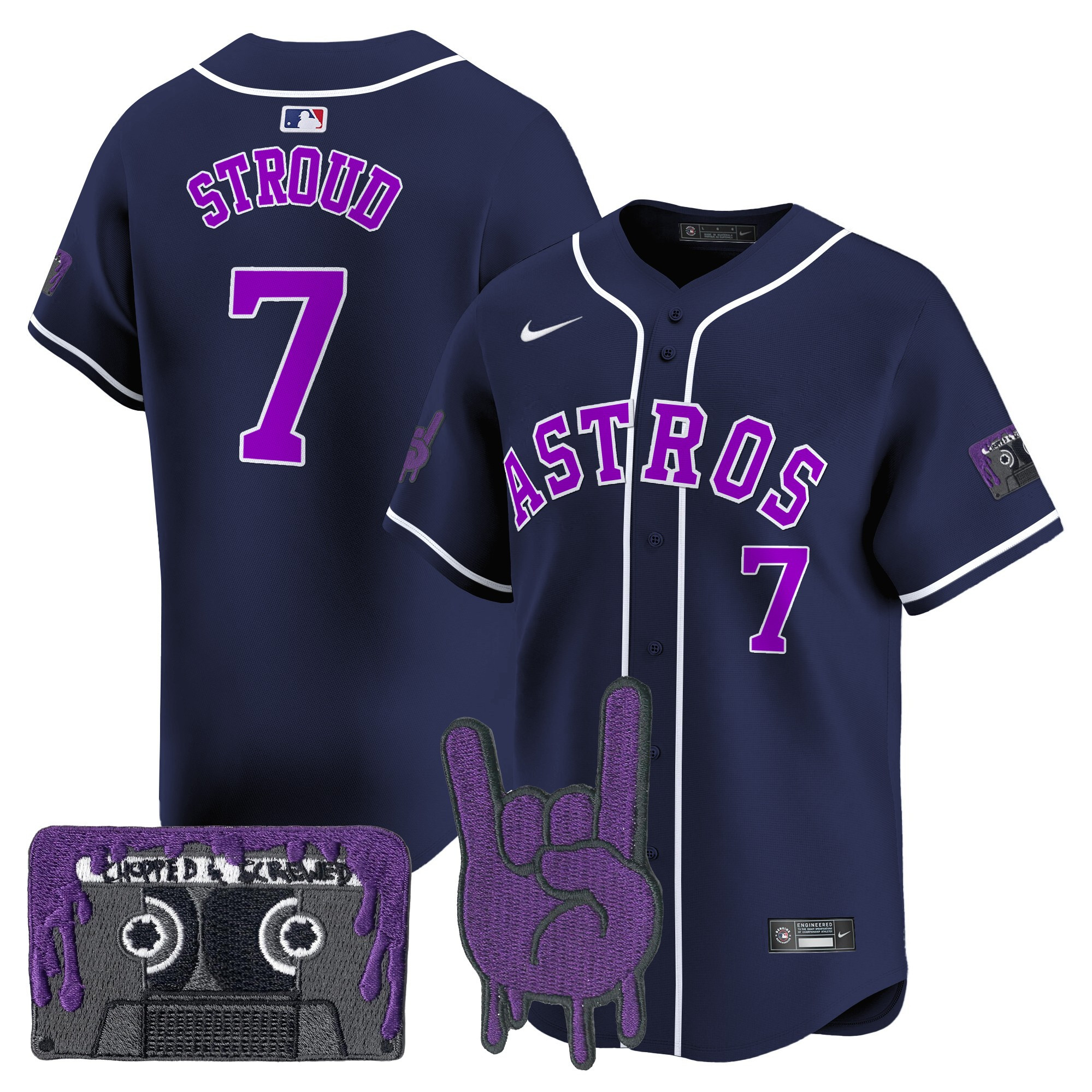 CJ Stroud Men's Houston Astros DJ Screw Patch Vapor Premier Limited Navy Jersey - All Stitched