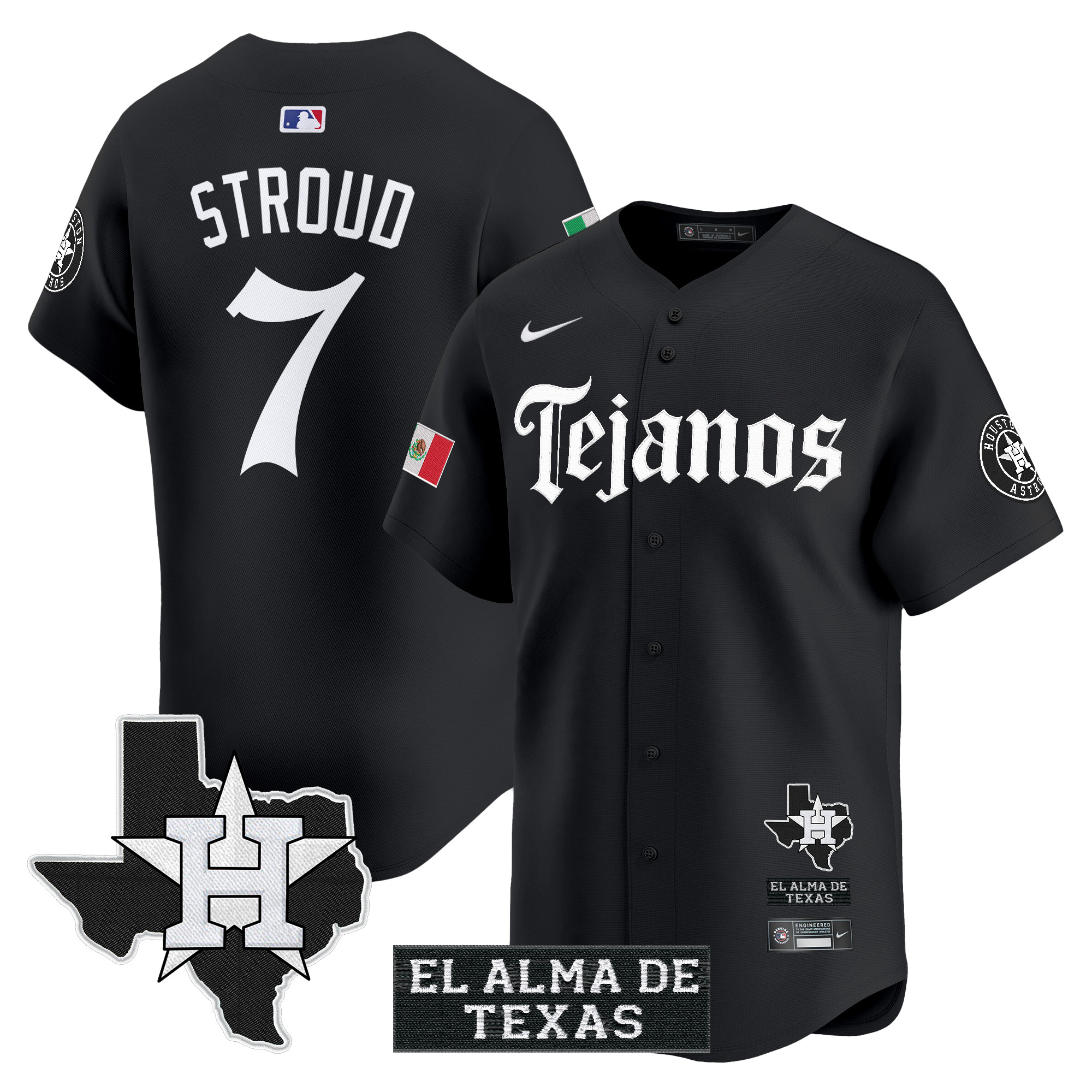 CJ Stroud Men's Houston Astros Mexico Tejano Barrio Style Vapor Premier Limited Black Jersey - All Stitched