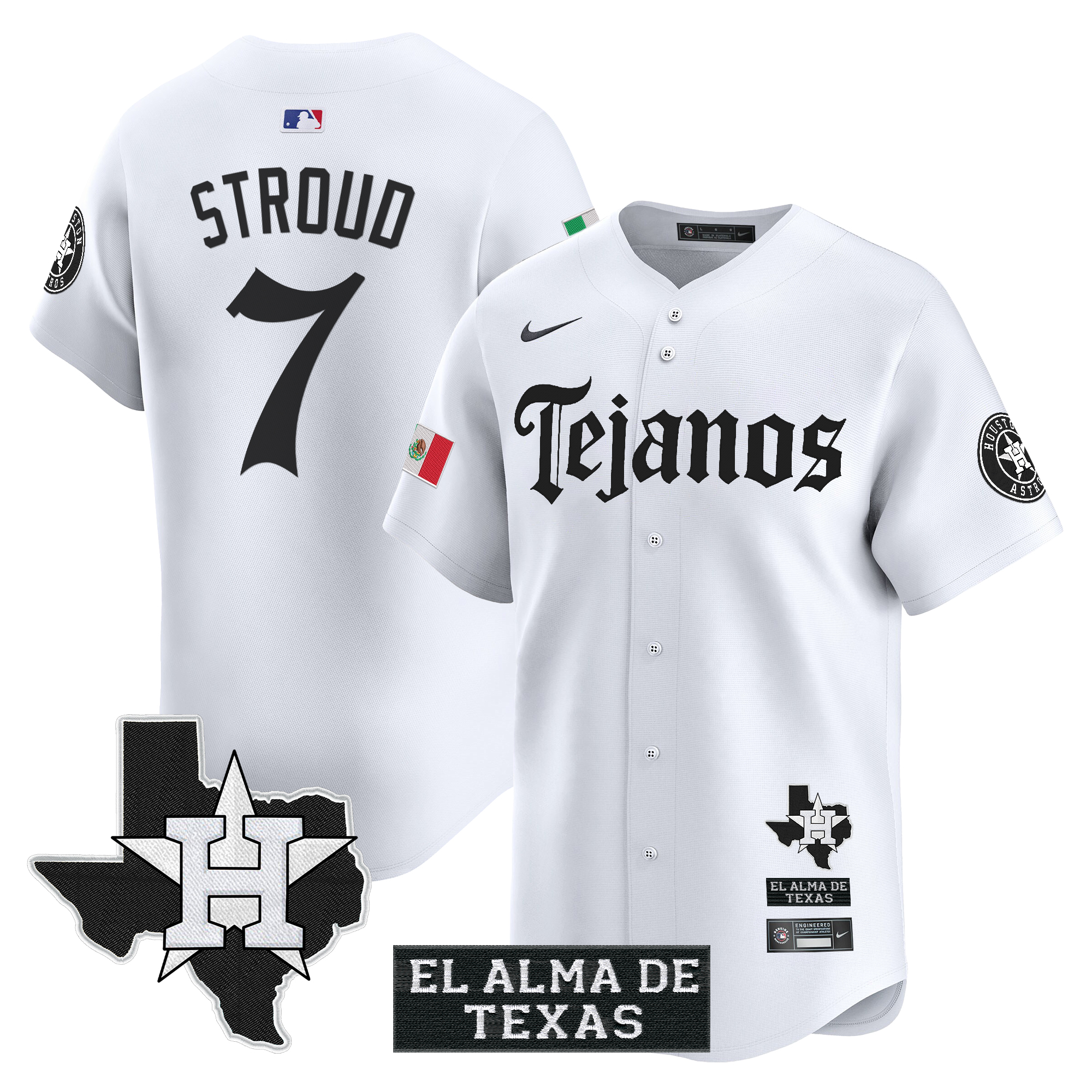 CJ Stroud Men's Houston Astros Mexico Tejano Barrio Style Vapor Premier Limited White Jersey - All Stitched