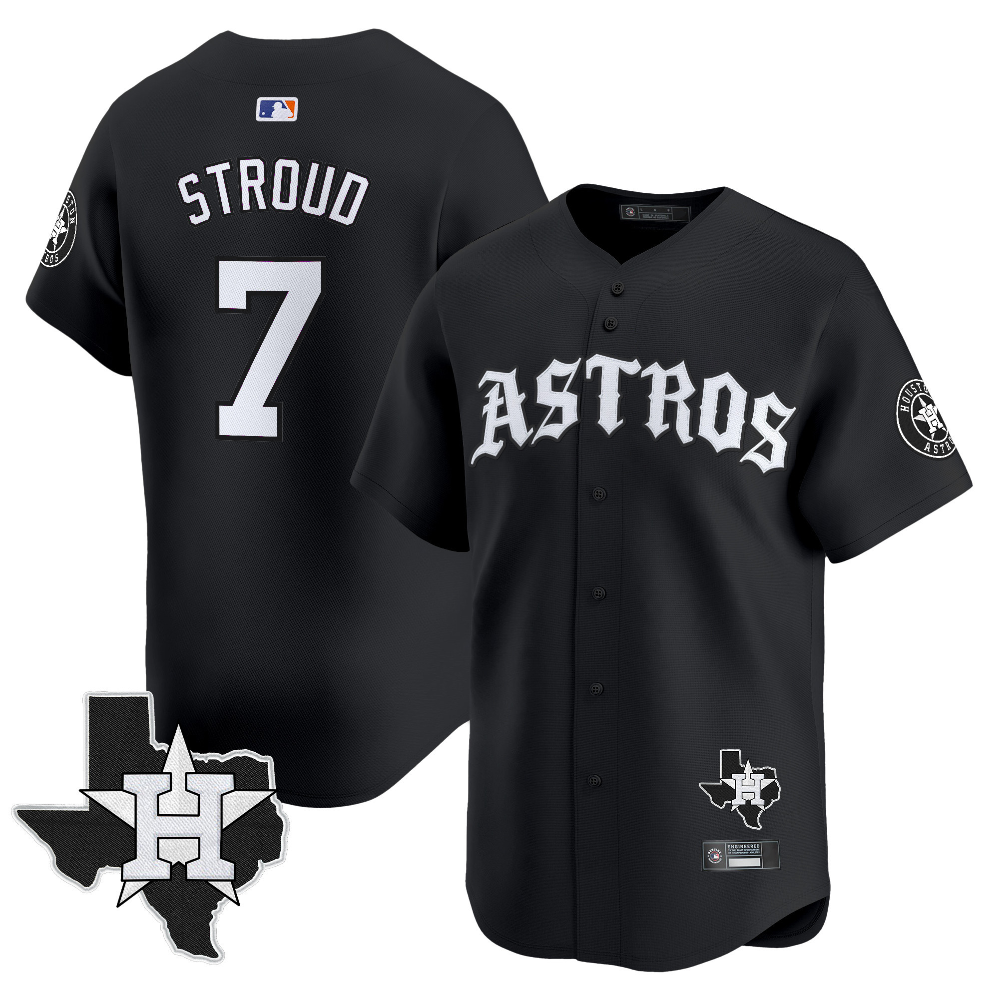 CJ Stroud Men's Houston Astros 'Old English Edition Vapor Premier Limited Black Jersey - All Stitched