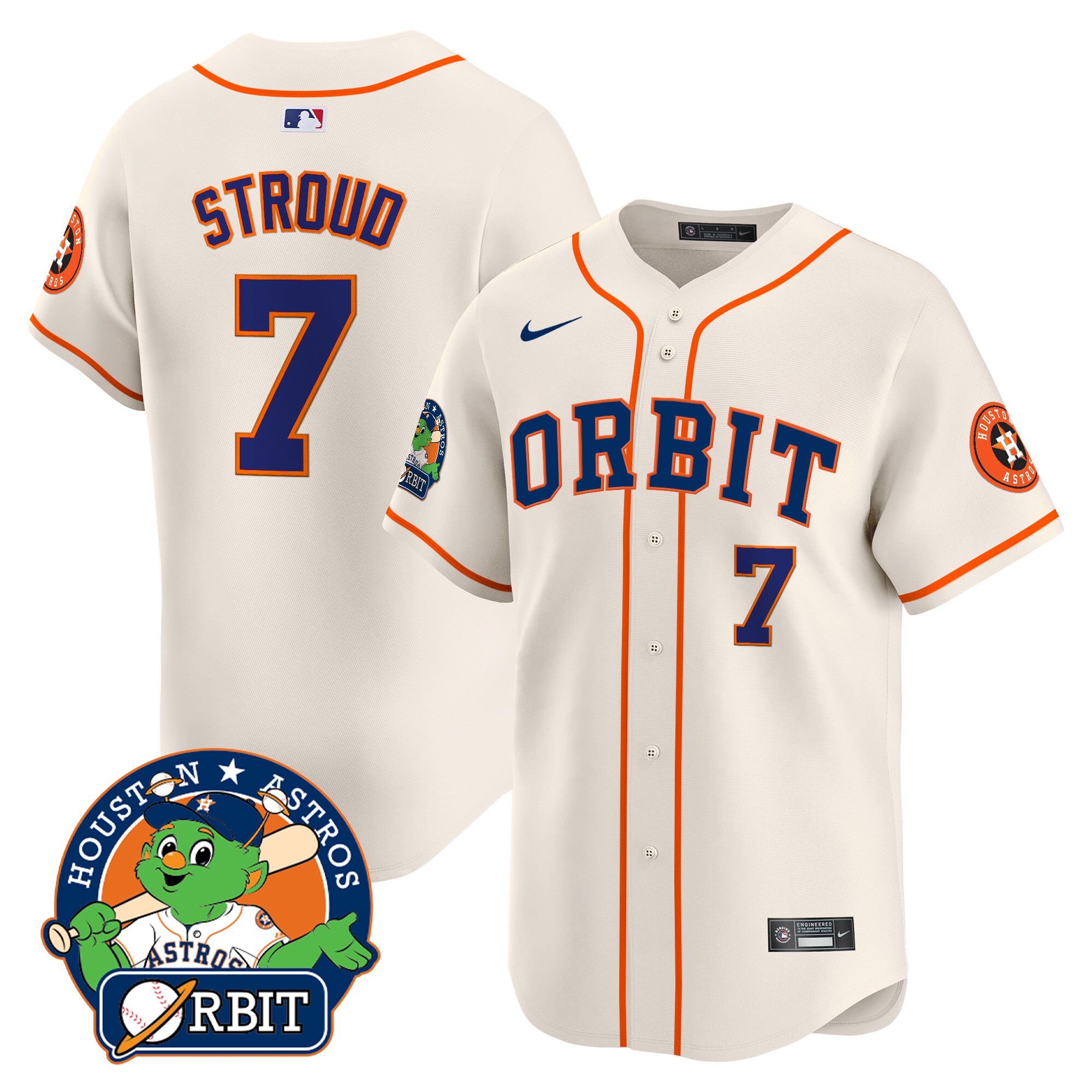 CJ Stroud Men's Houston Astros Orbit Patch Vapor Premier Limited Cream Jersey - All Stitched