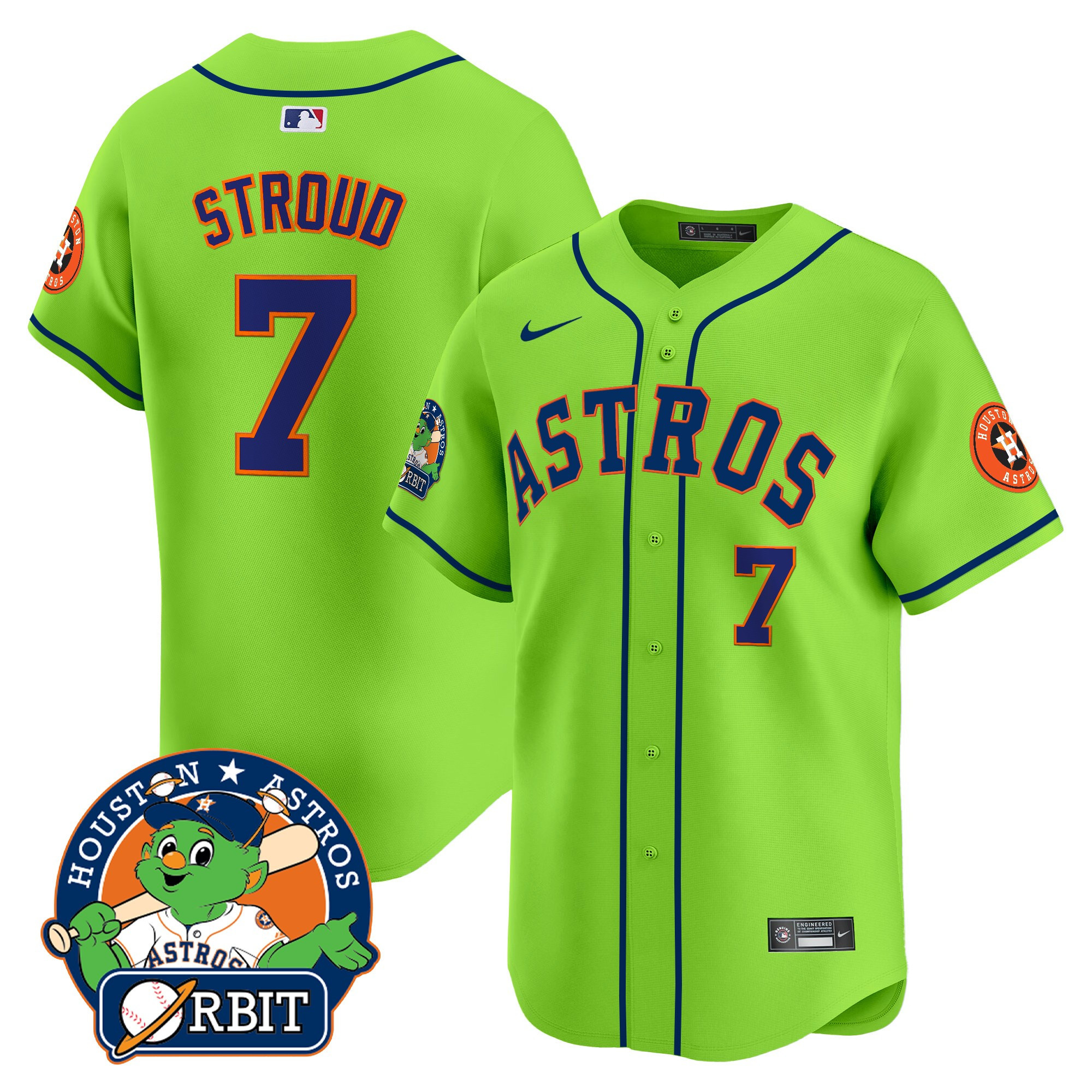 CJ Stroud Men's Houston Astros Orbit Patch Vapor Premier Limited Green Jersey V2 - All Stitched