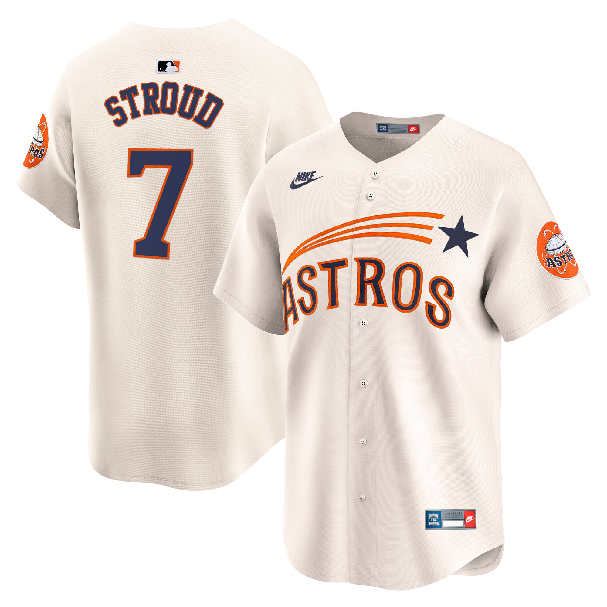 CJ Stroud Men's Houston Astros Throwback Cooperstown Vapor Premier Limited Cream Jersey - All Stitched