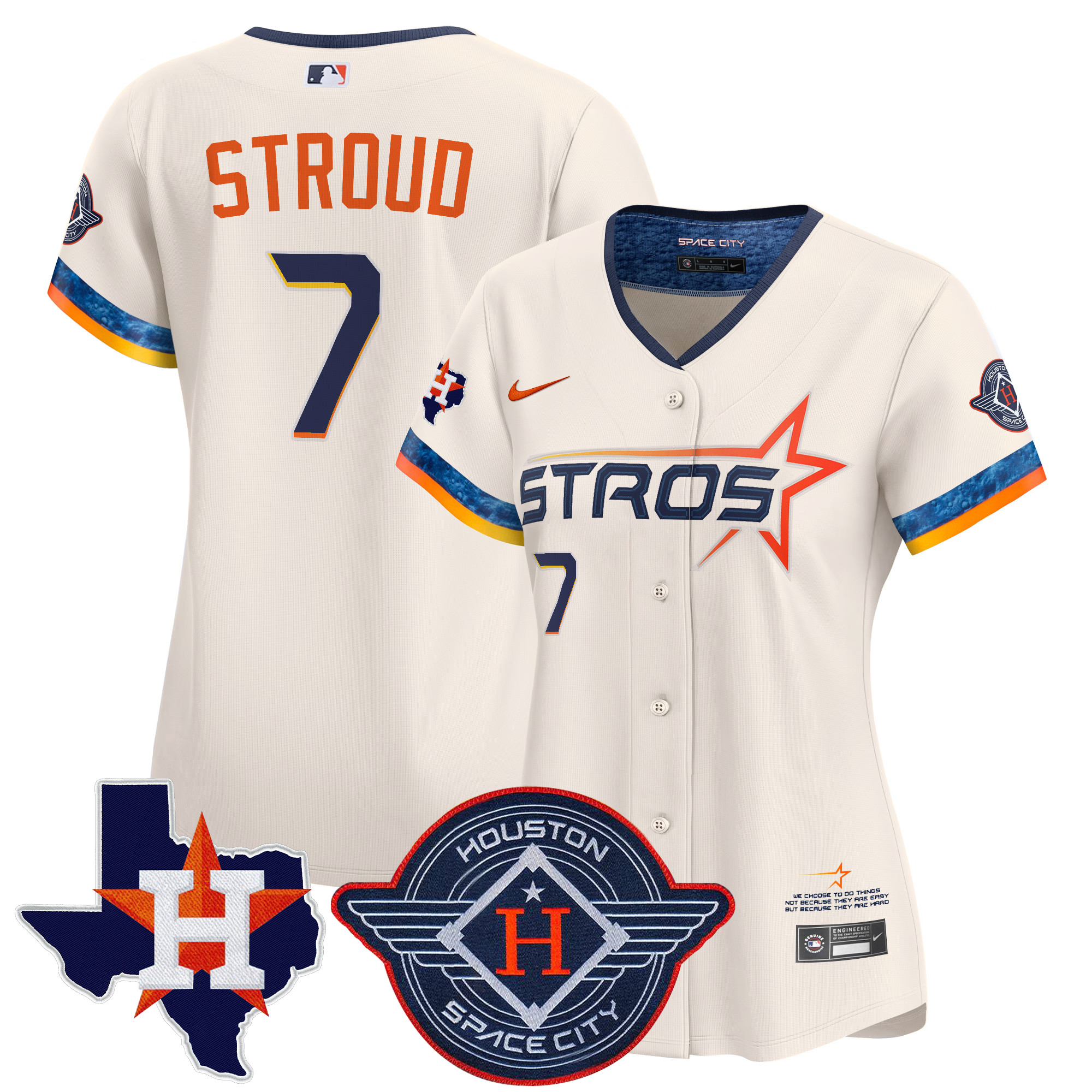 CJ Stroud Women's Houston Astros 2025 City Connect Texas Patch Vapor Premier Limited Cream Jersey - All Stitched