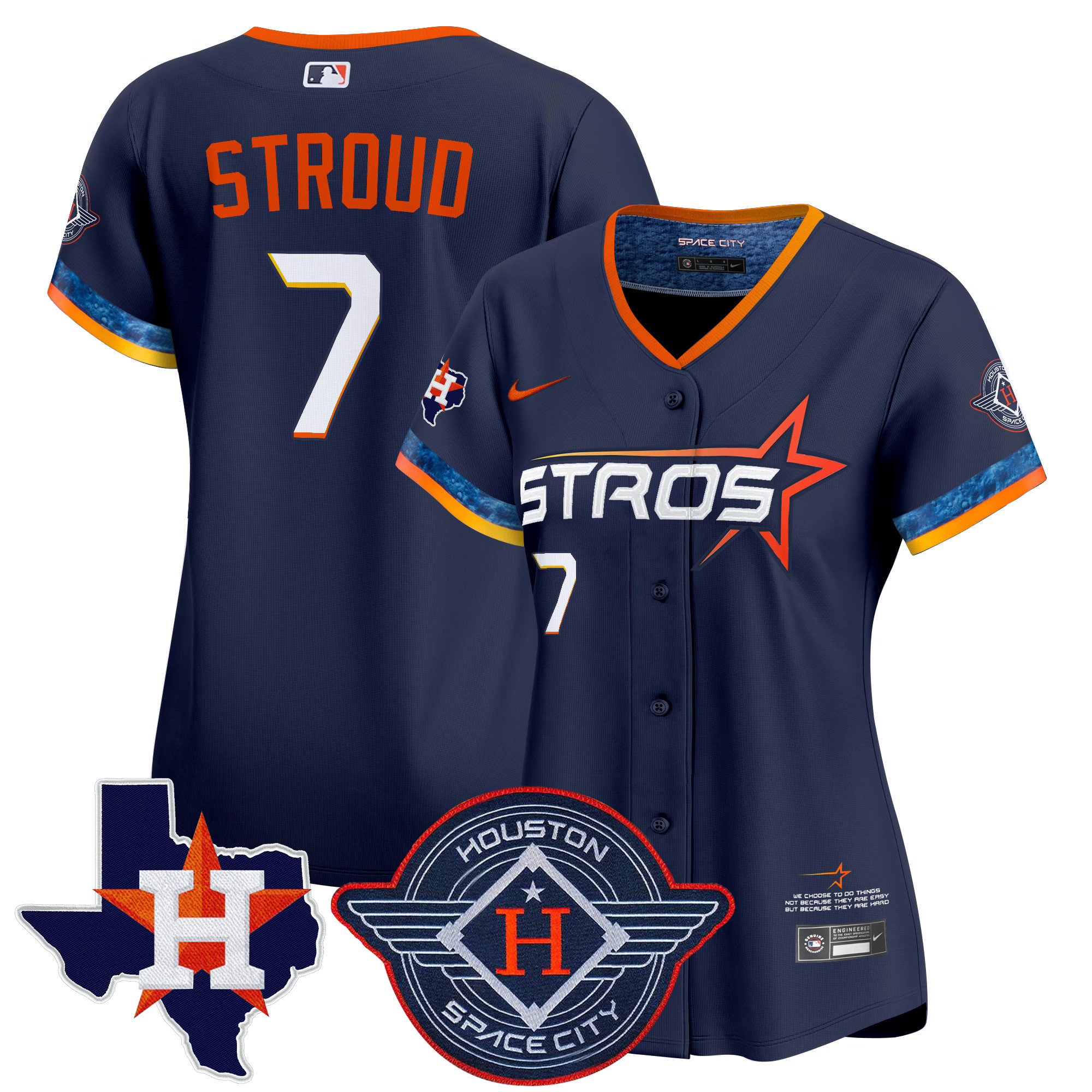 CJ Stroud Women's Houston Astros 2025 City Connect Texas Patch Vapor Premier Limited Navy Jersey - All Stitched