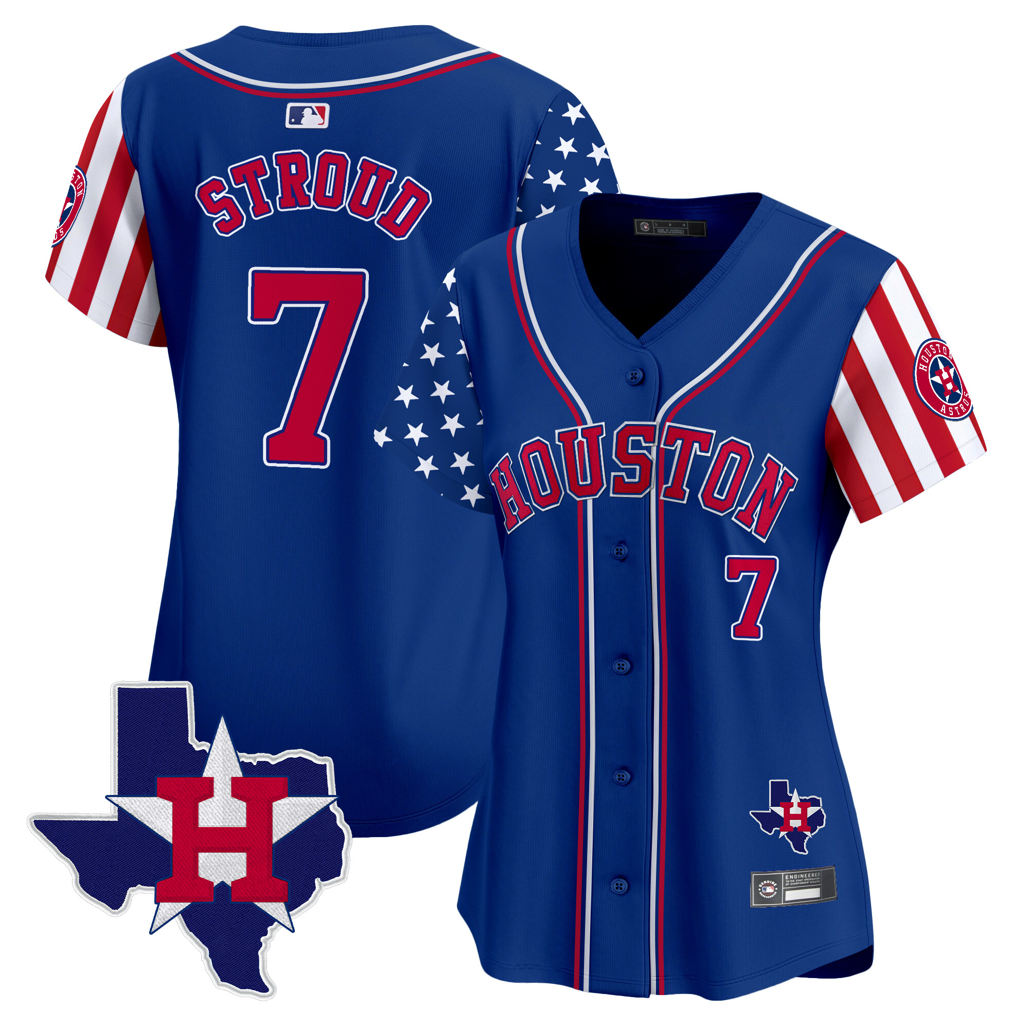 CJ Stroud Women's Houston Astros 2025 Independence Day Vapor Premier Limited Royal Jersey V2 - All Stitched