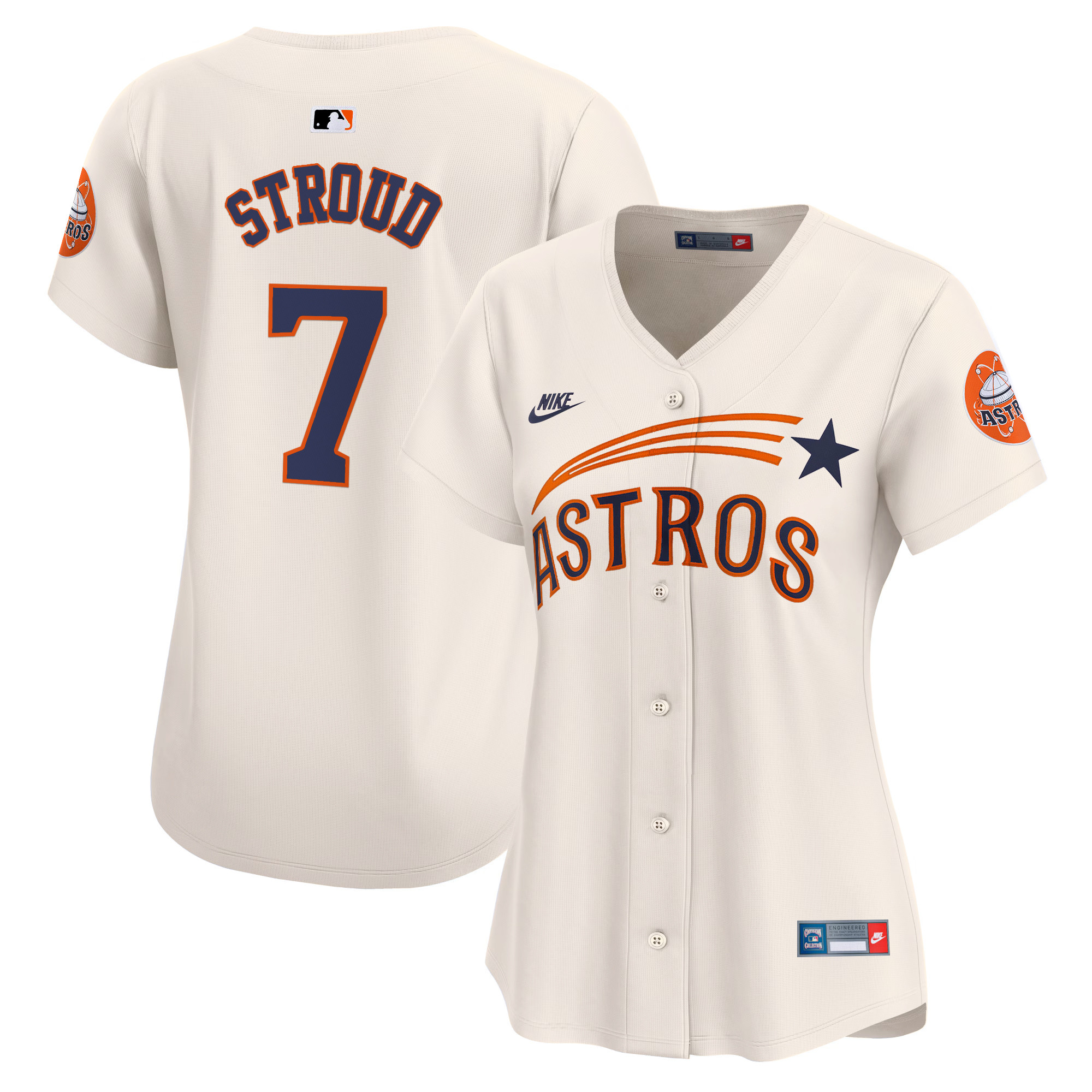 CJ Stroud Women's Houston Astros Throwback Cooperstown Vapor Premier Limited Cream Jersey - All Stitched