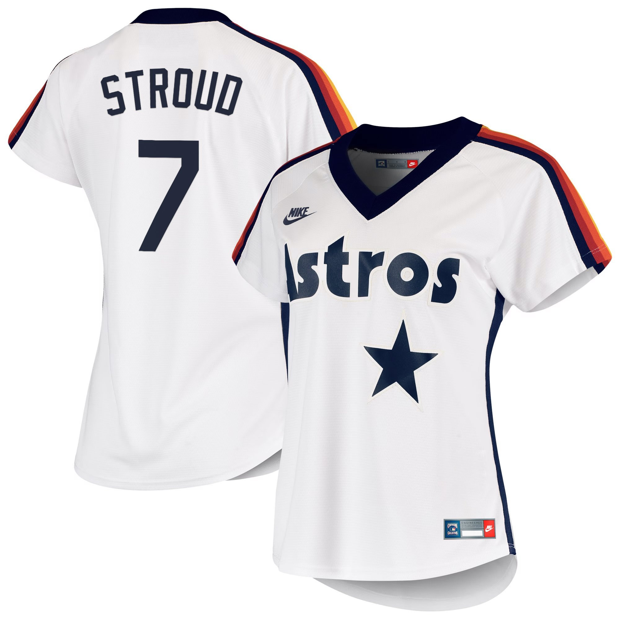 CJ Stroud Women's Houston Astros Throwback Vapor Premier Limited Rainbow Shoulders Jersey - All Stitched