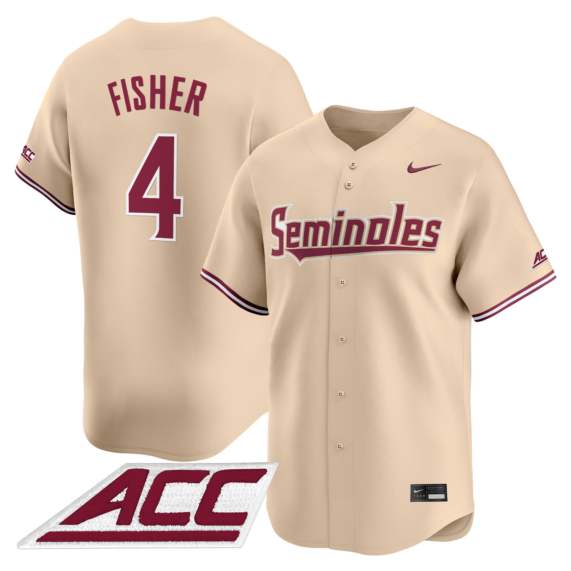 Cal Fisher Men's Florida State Seminoles 2025 Vapor Premier Limited Cream Jersey - All Stitched