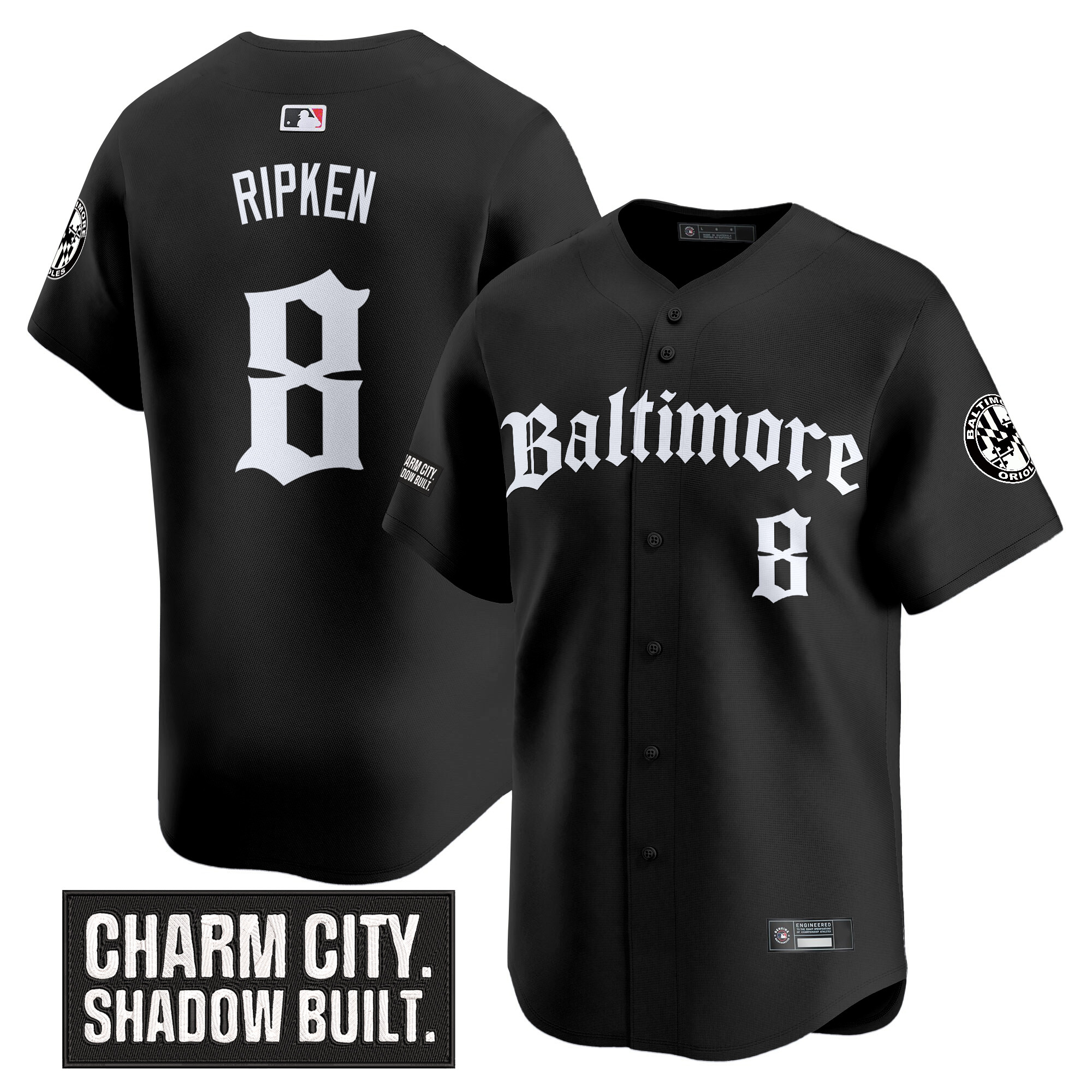 Cal Ripken Men's Baltimore Orioles Gothic Harbor Edition Vapor Premier Limited Black Jersey - All Stitched