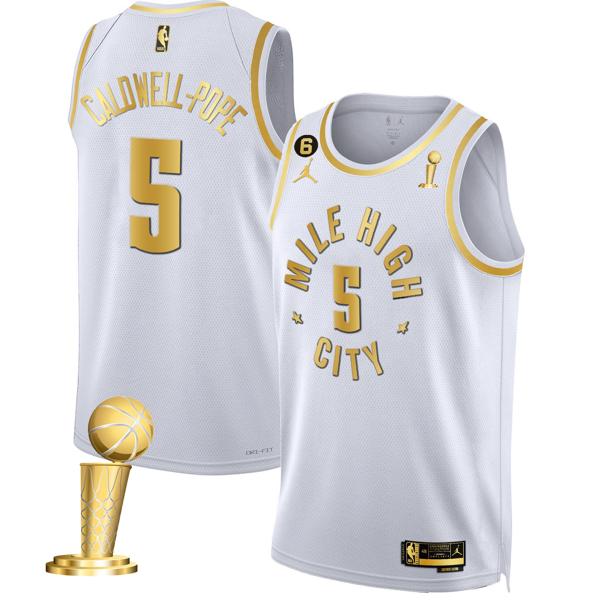 Caldwell-Pope Men's Denver Nuggets 2023 Champions Black & White Gold Statement White Jersey - All Stitched