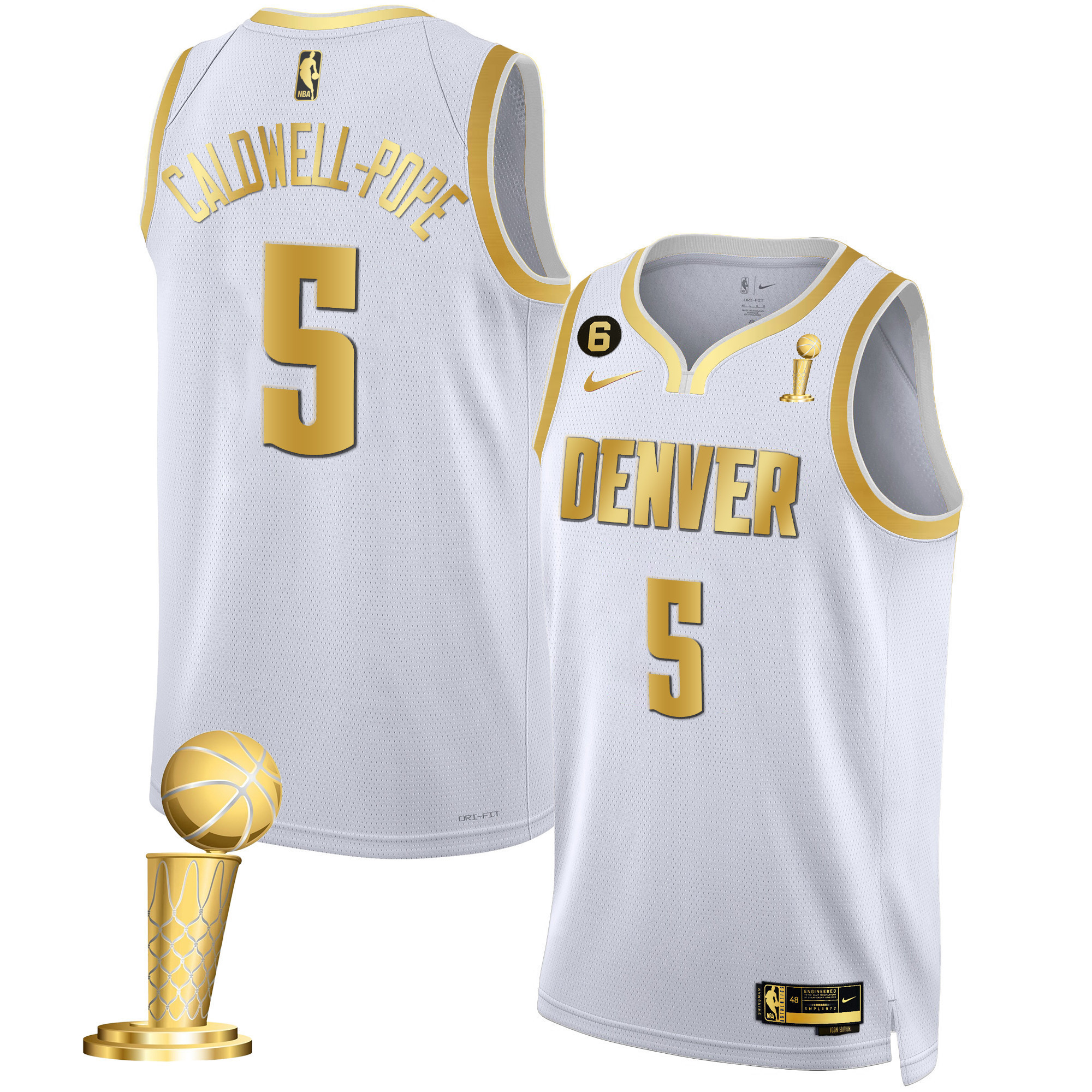 Caldwell-Pope Men's Denver Nuggets 2023 Champions Black & White Gold White Gold Jersey - All Stitched