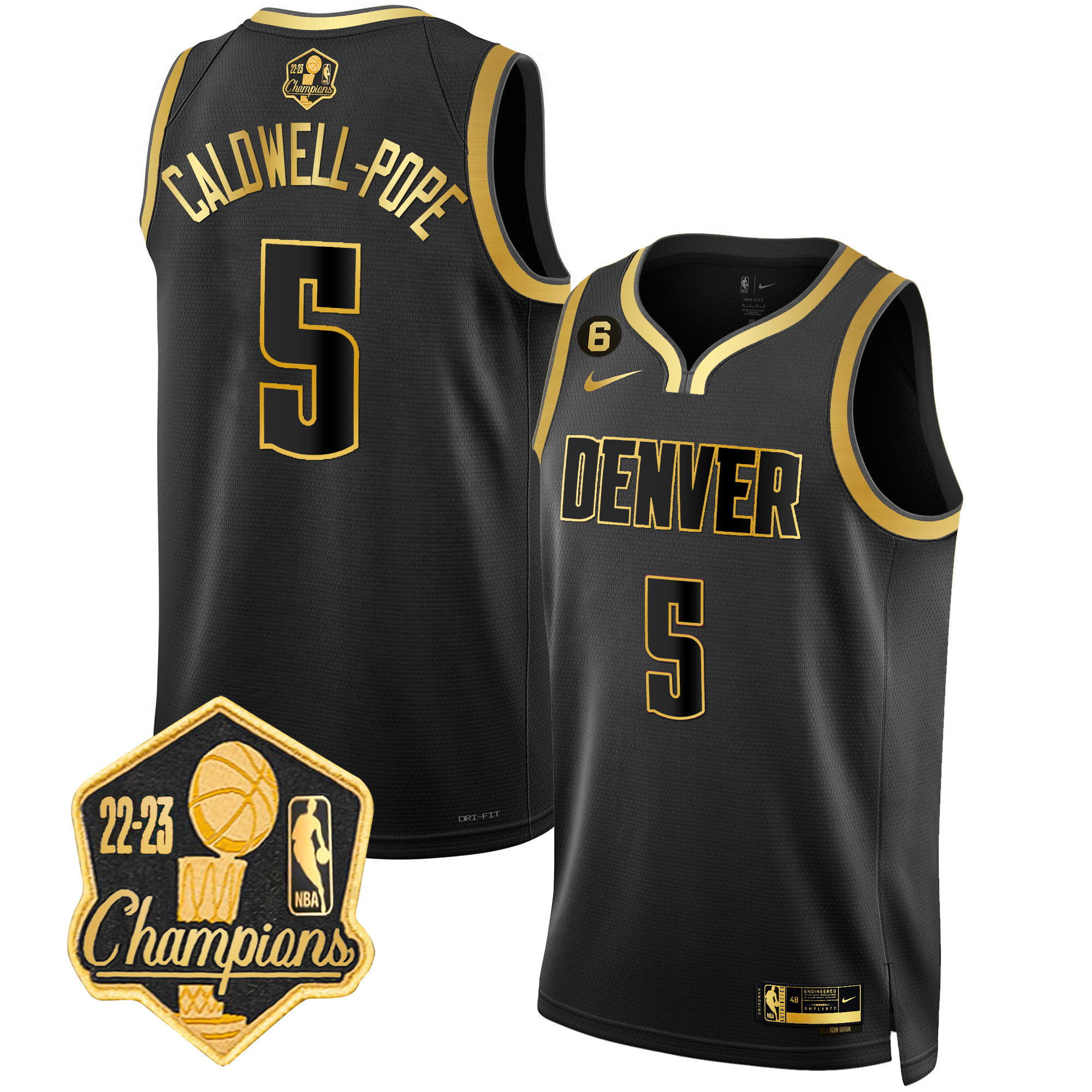 Caldwell-Pope Men's Denver Nuggets 2023 Champions Limited Patch Black Gold Jersey - All Stitched