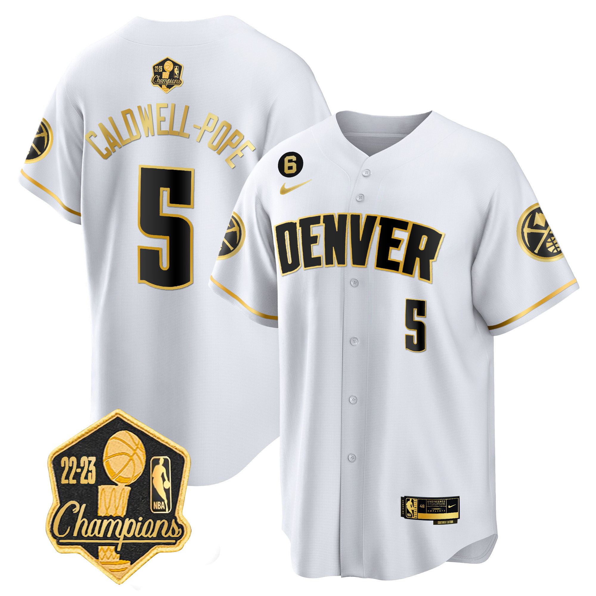 Caldwell-Pope Men's Denver Nuggets 2023 Champions Limited Patch Cool Base White Gold Jersey - All Stitched
