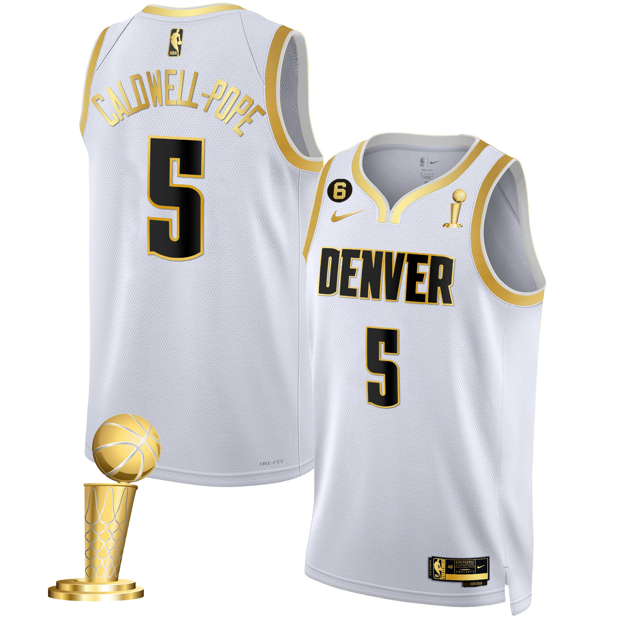 Caldwell-Pope Men's Denver Nuggets 2023 Champions White Gold Jersey Collection - All Stitched