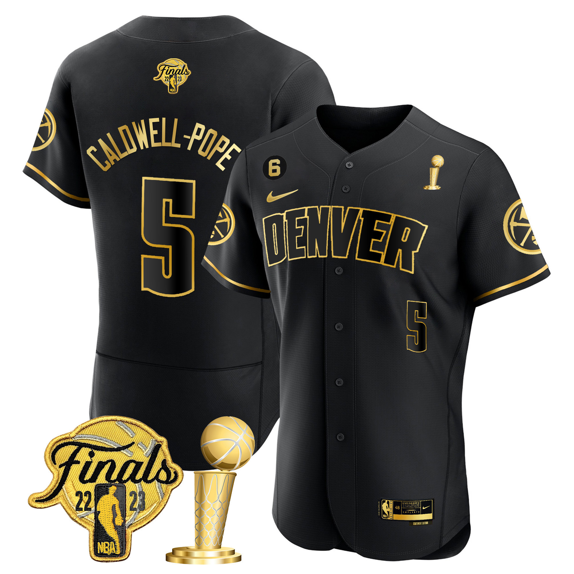 Caldwell-Pope Men's Denver Nuggets 2023 Finals & Champions Flex Base Black Gold Jersey - All Stitched