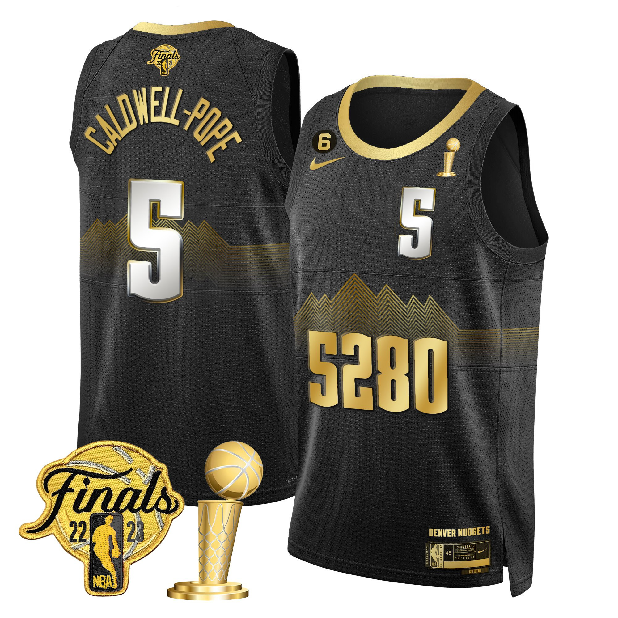 Caldwell-Pope Men's Denver Nuggets 2023 Finals & Champions Patch Black Limited Jersey V2- All Stitched