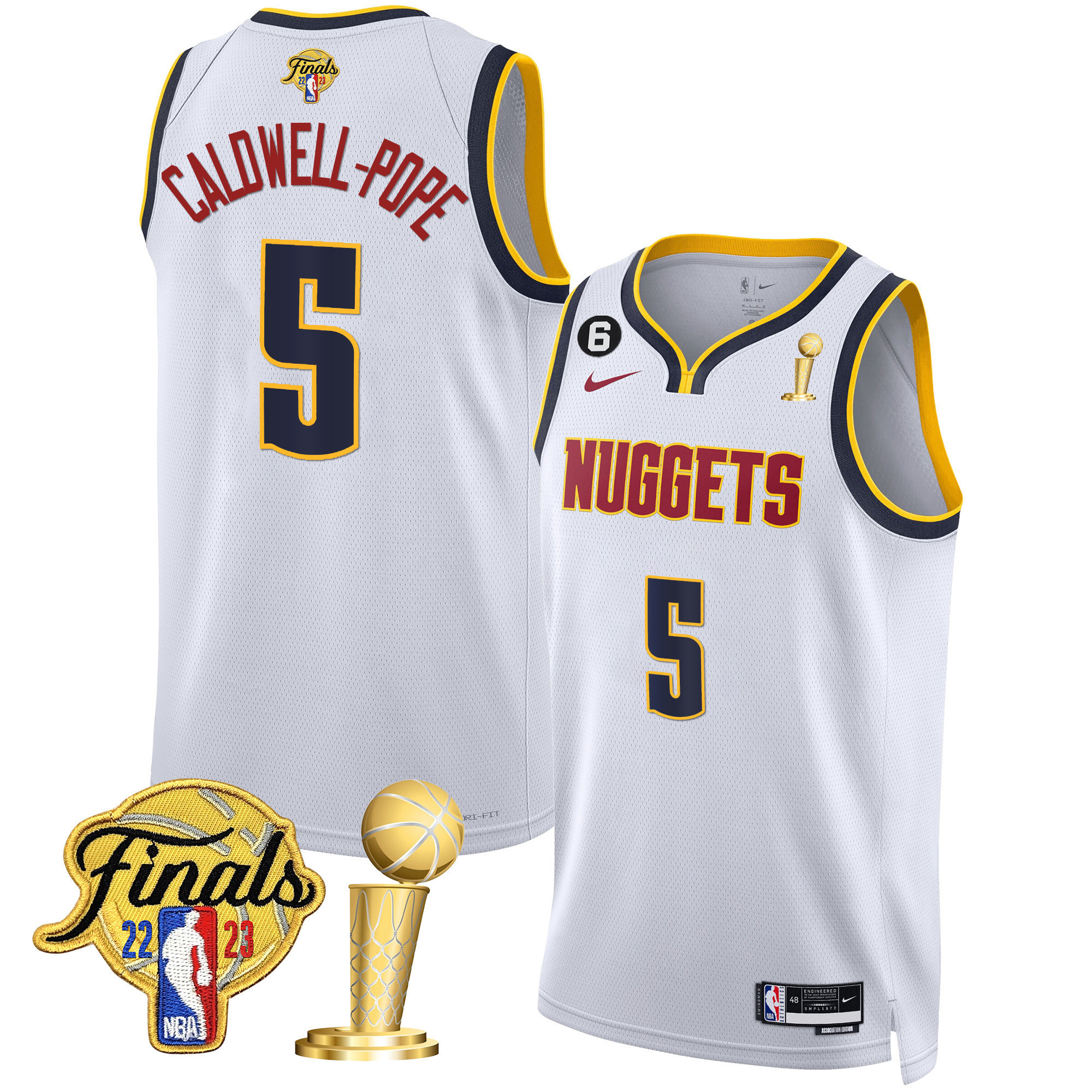 Caldwell-Pope Men's Denver Nuggets 2023 Finals & Champions Patch Gold Association Jersey - All Stitched