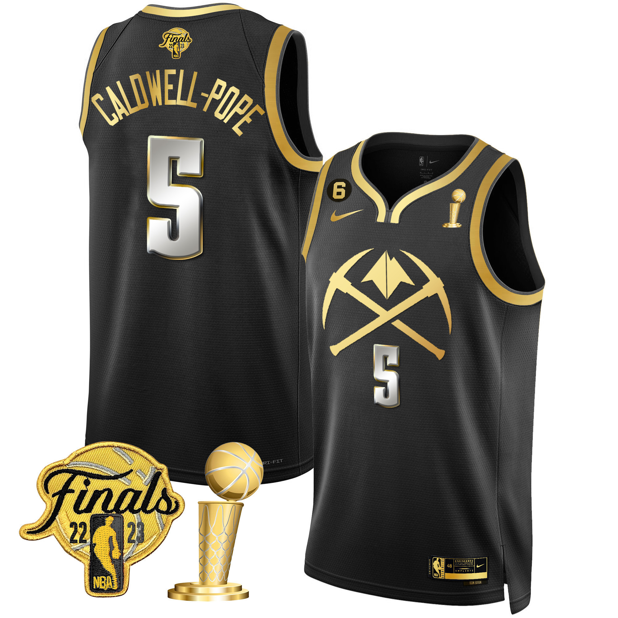 Caldwell-Pope Men's Denver Nuggets 2023 Finals & Champions Patch Gold Special Black Limited Jersey V2 - All Stitched
