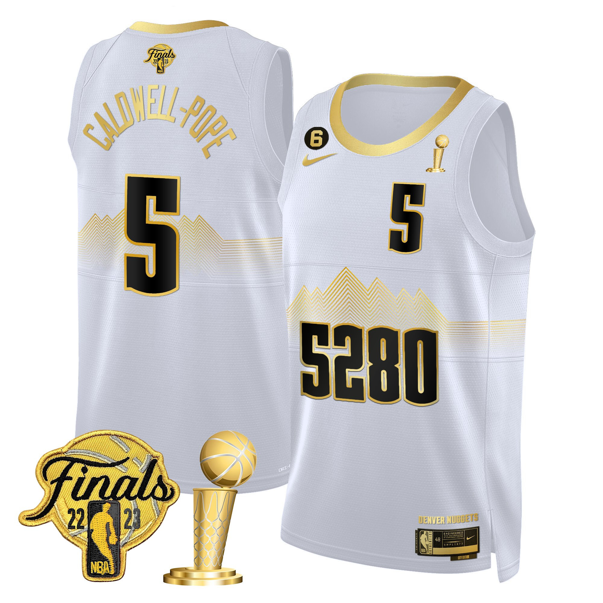 Caldwell-Pope Men's Denver Nuggets 2023 Finals & Champions Patch White Gold Jersey V2- All Stitched