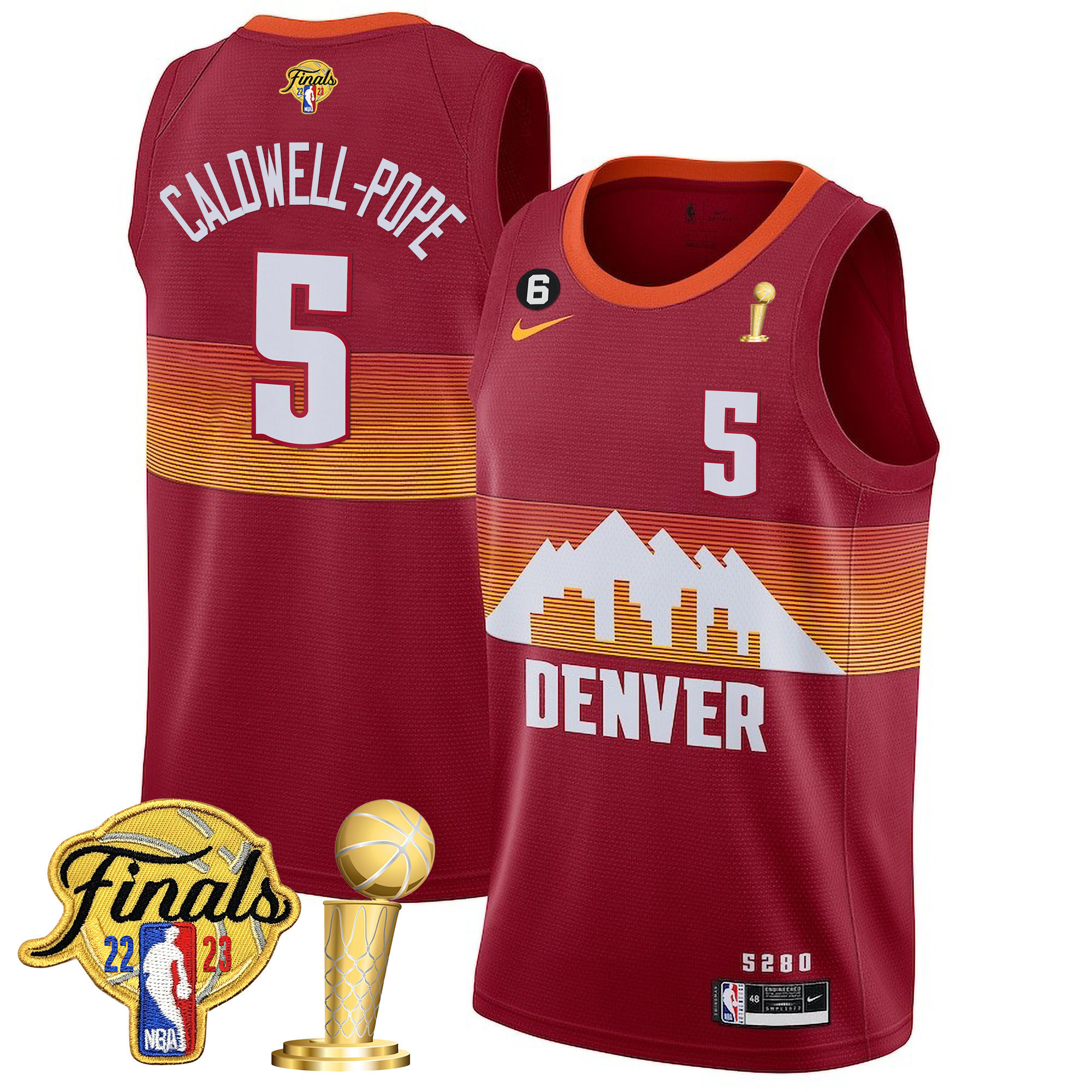 Caldwell-Pope Men's Denver Nuggets 2023 Finals Patch & Champions Collection City Red Jersey V2 - All Stitched
