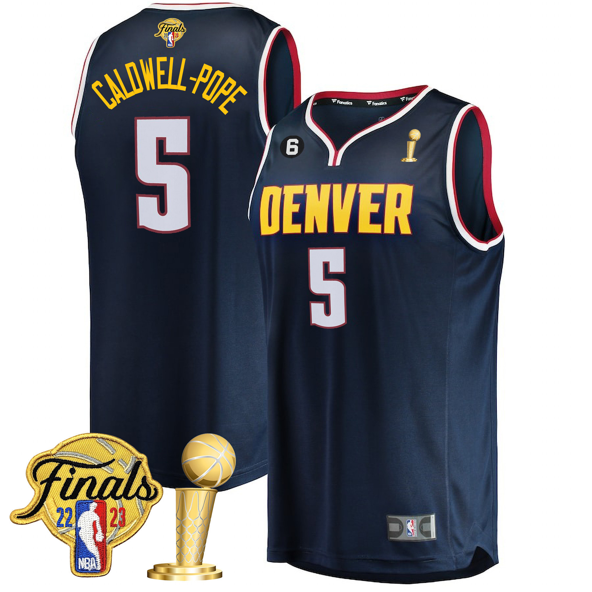 Caldwell-Pope Men's Denver Nuggets 2023 Finals Patch & Champions Collection Icon Navy Jersey V2 - All Stitched