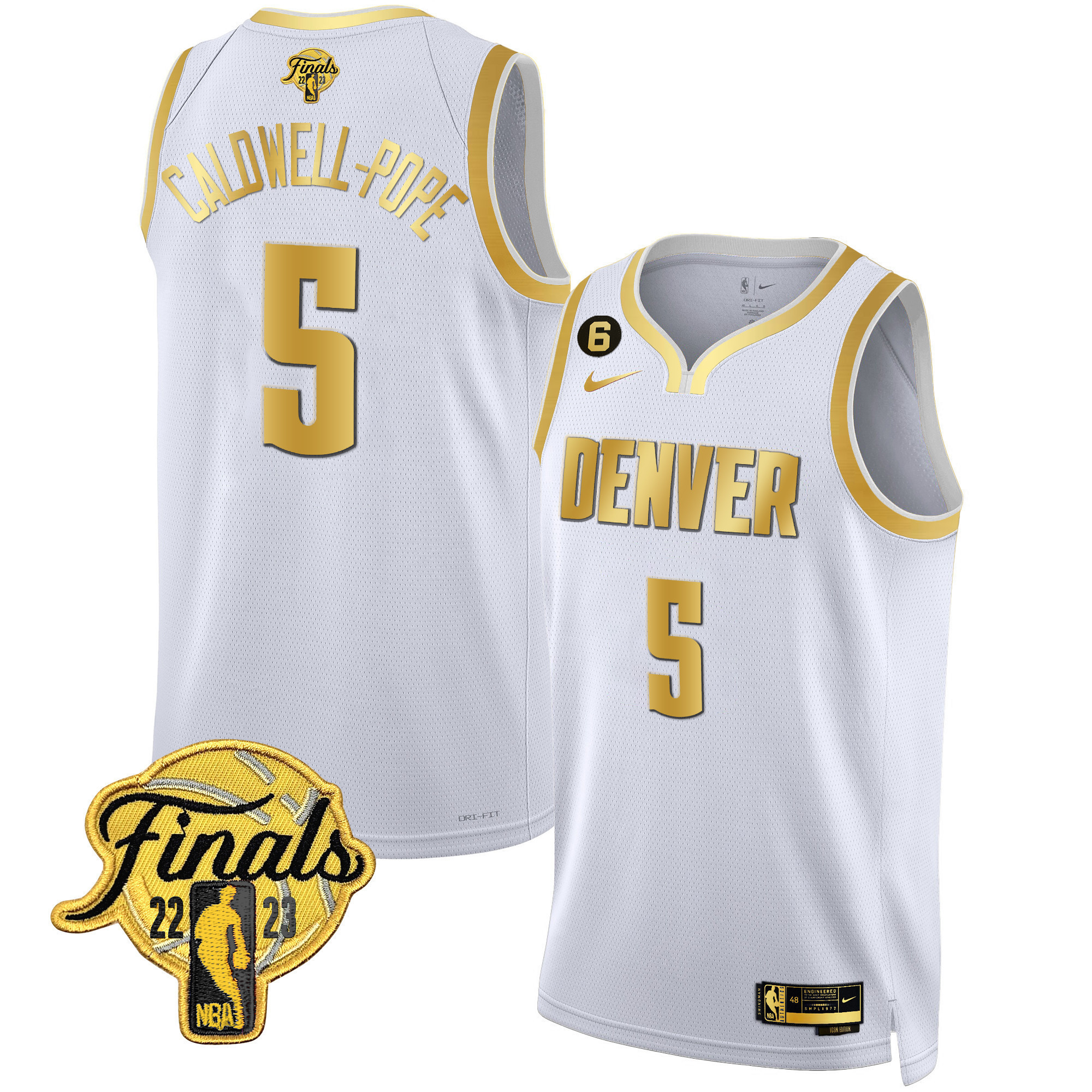 Caldwell-Pope Men's Denver Nuggets 2023 Finals Patch Black & White Gold White Gold Jersey - All Stitched