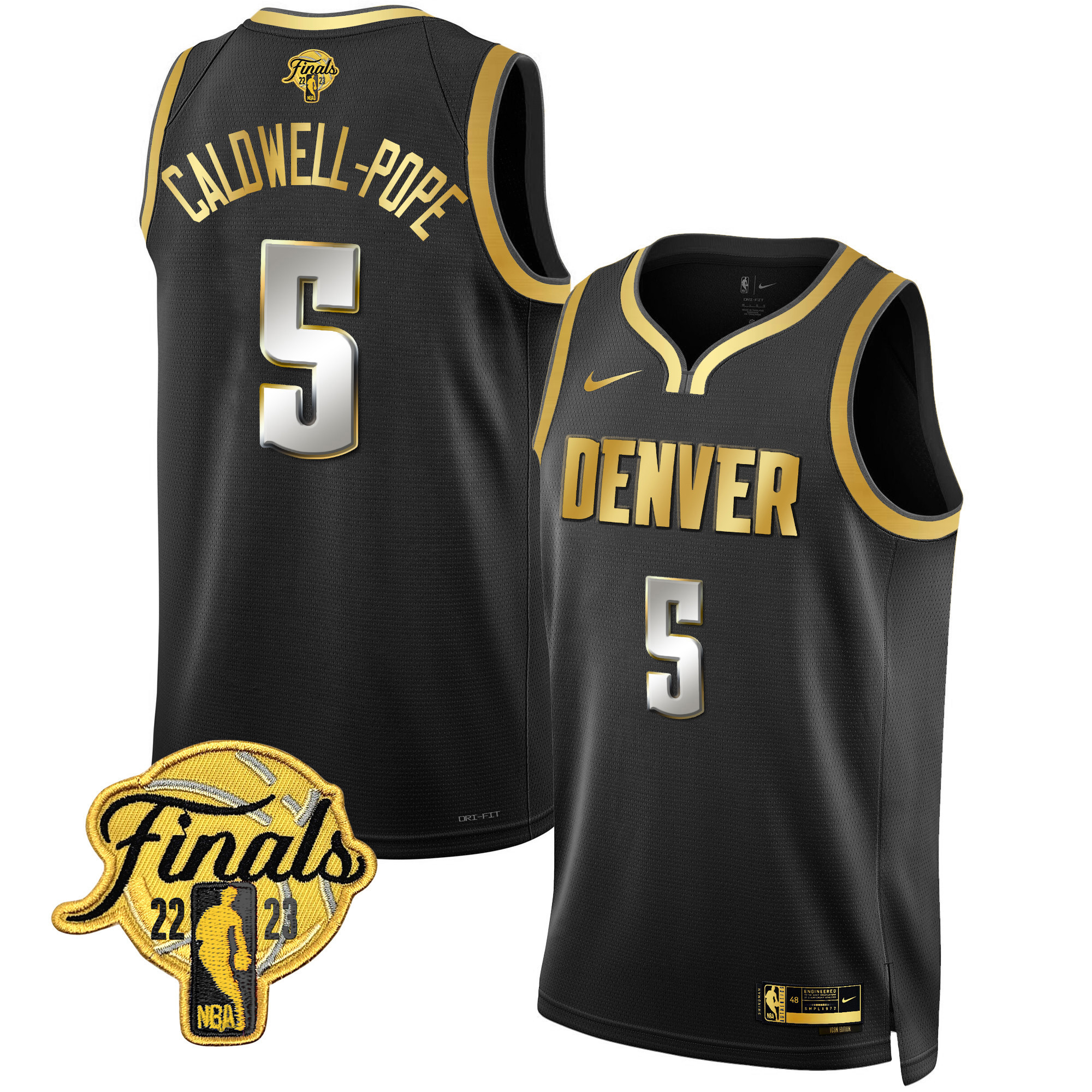 Caldwell-Pope Men's Denver Nuggets 2023 Finals Patch Collection Black Limited Jersey V2 - All Stitched