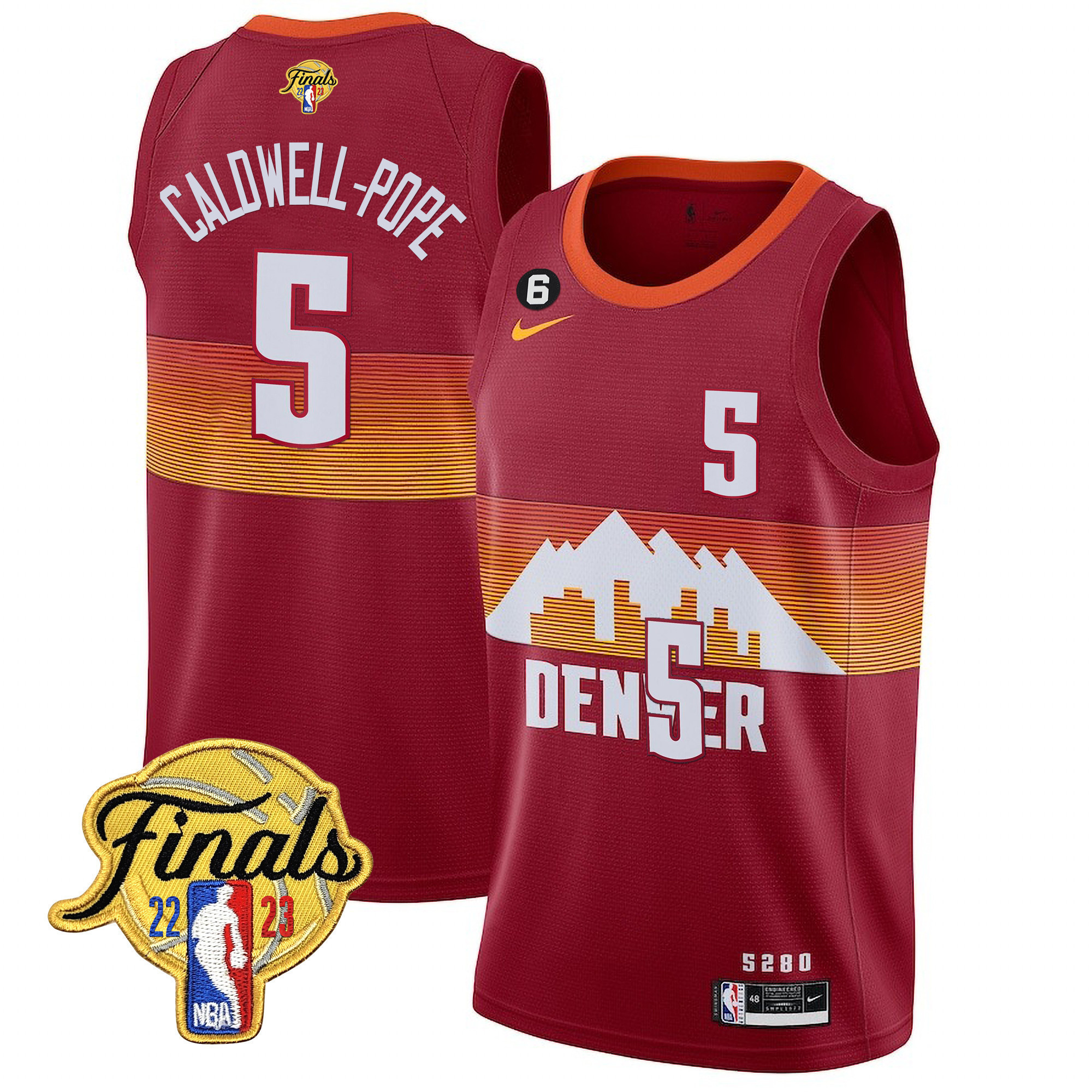Caldwell-Pope Men's Denver Nuggets 2023 Finals Patch Collection City Red Jersey V2 - All Stitched