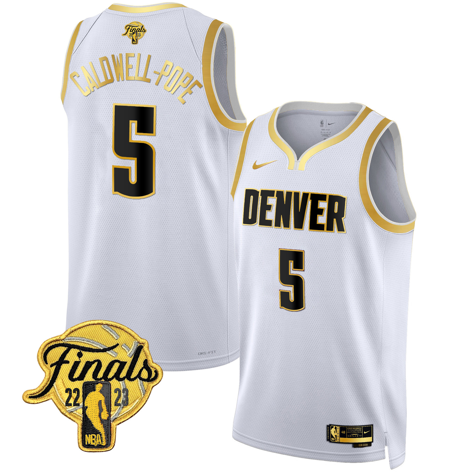 Caldwell-Pope Men's Denver Nuggets 2023 Finals Patch Collection White Gold Jersey V2 - All Stitched