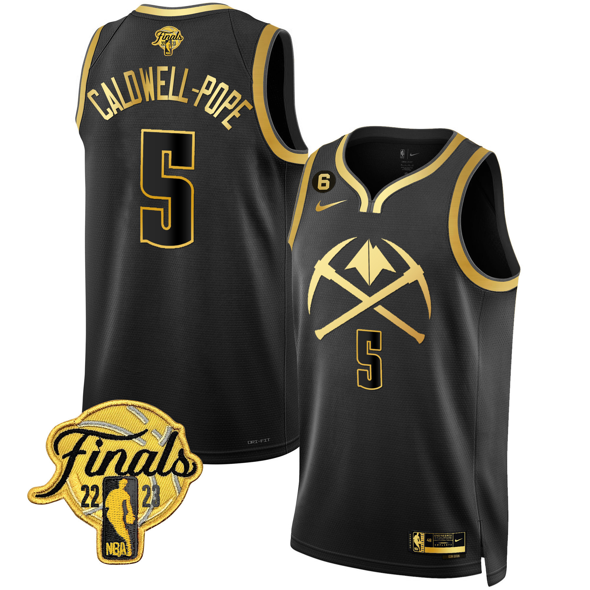 Caldwell-Pope Men's Denver Nuggets 2023 Finals Patch Gold Special Black Gold Jersey V2 - All Stitched