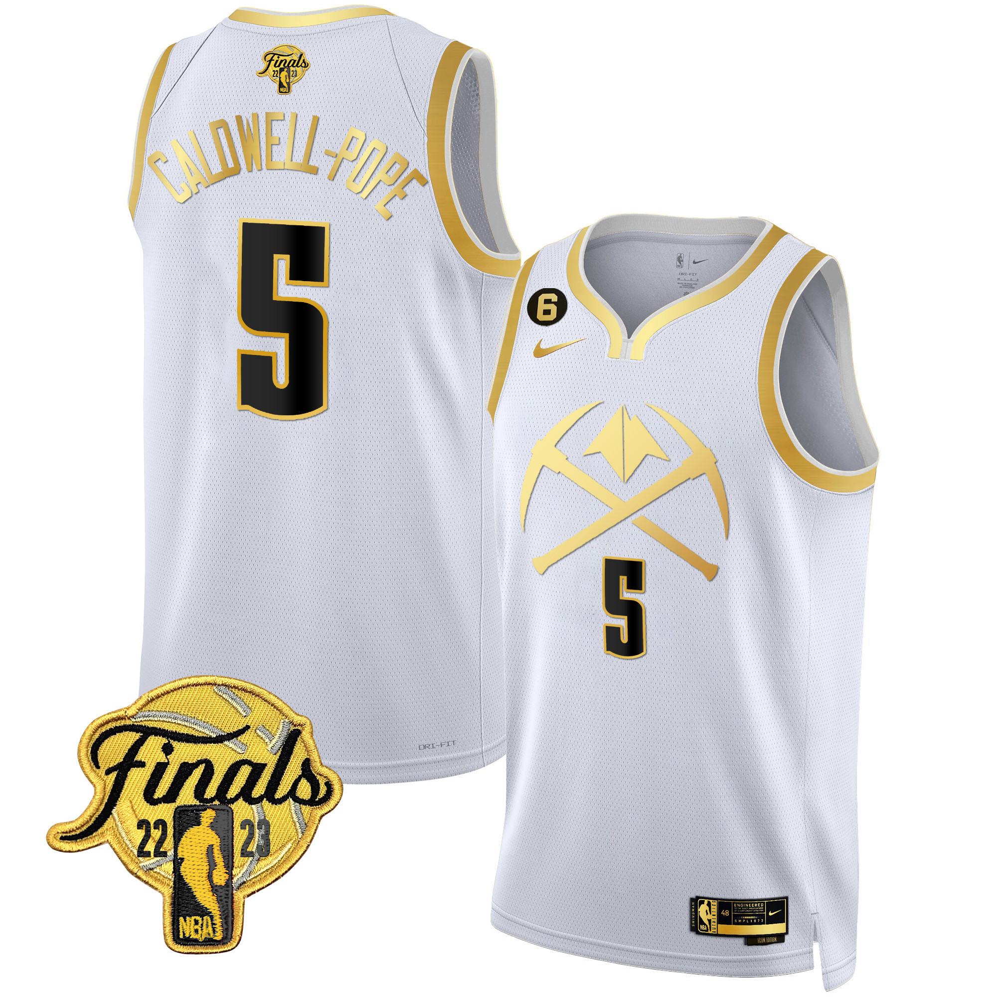 Caldwell-Pope Men's Denver Nuggets 2023 Finals Patch Gold Special White Gold Jersey V2 - All Stitched