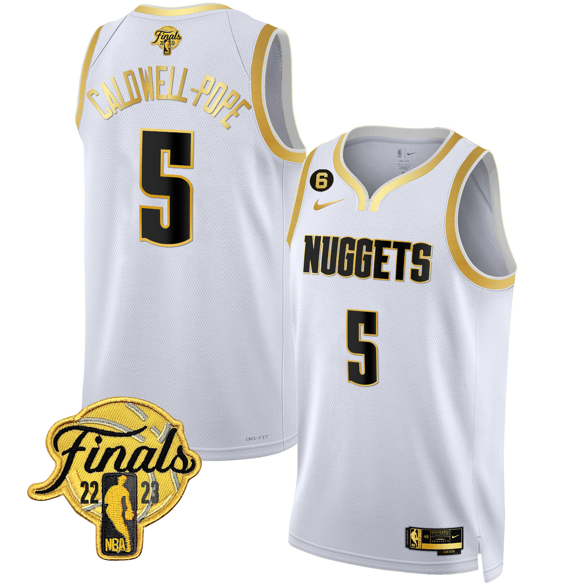 Caldwell-Pope Men's Denver Nuggets 2023 Finals Patch Gold White Gold Jersey - All Stitched
