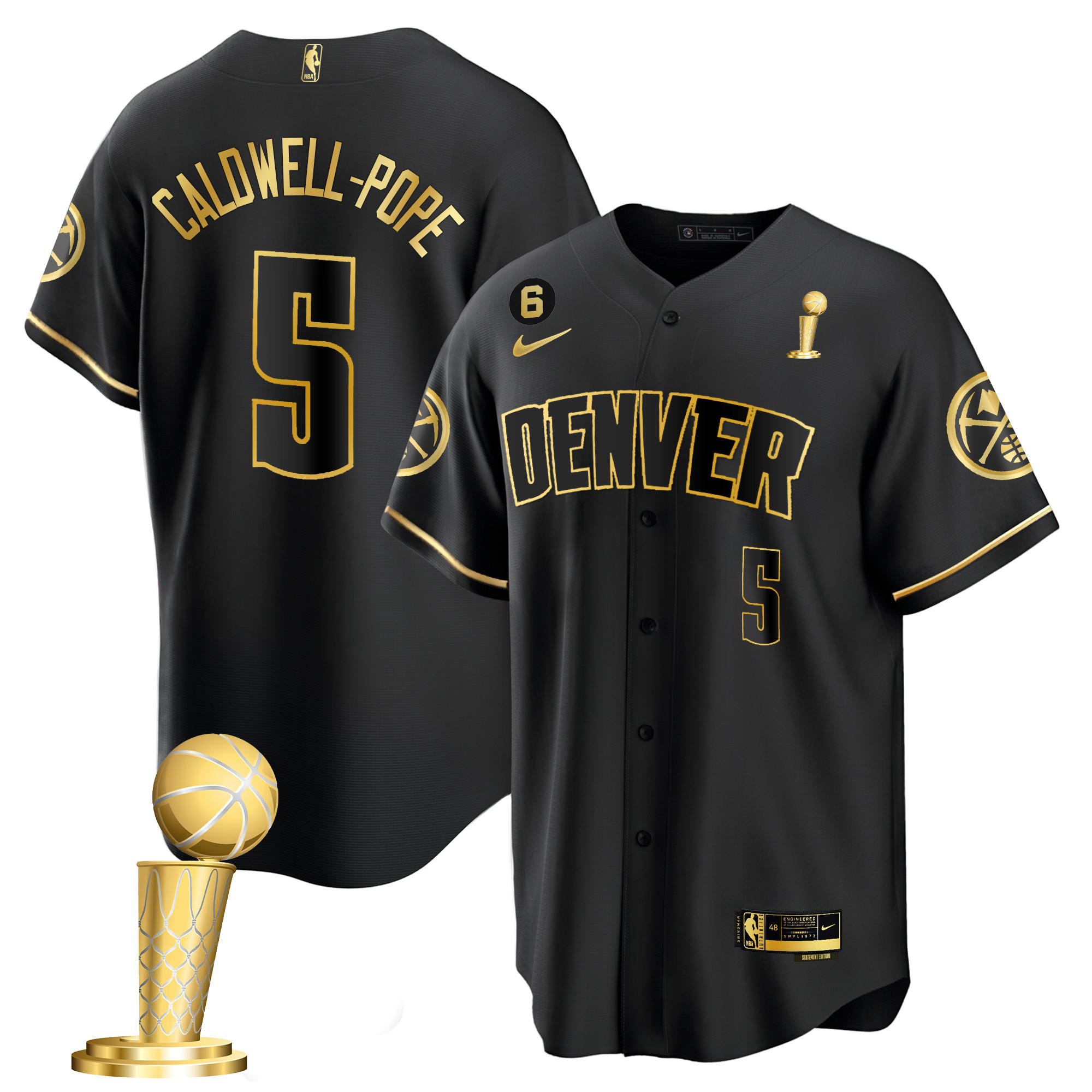 Caldwell-Pope Youth's Denver Nuggets 2023 Champions Cool Base Black Gold Jersey - All Stitched