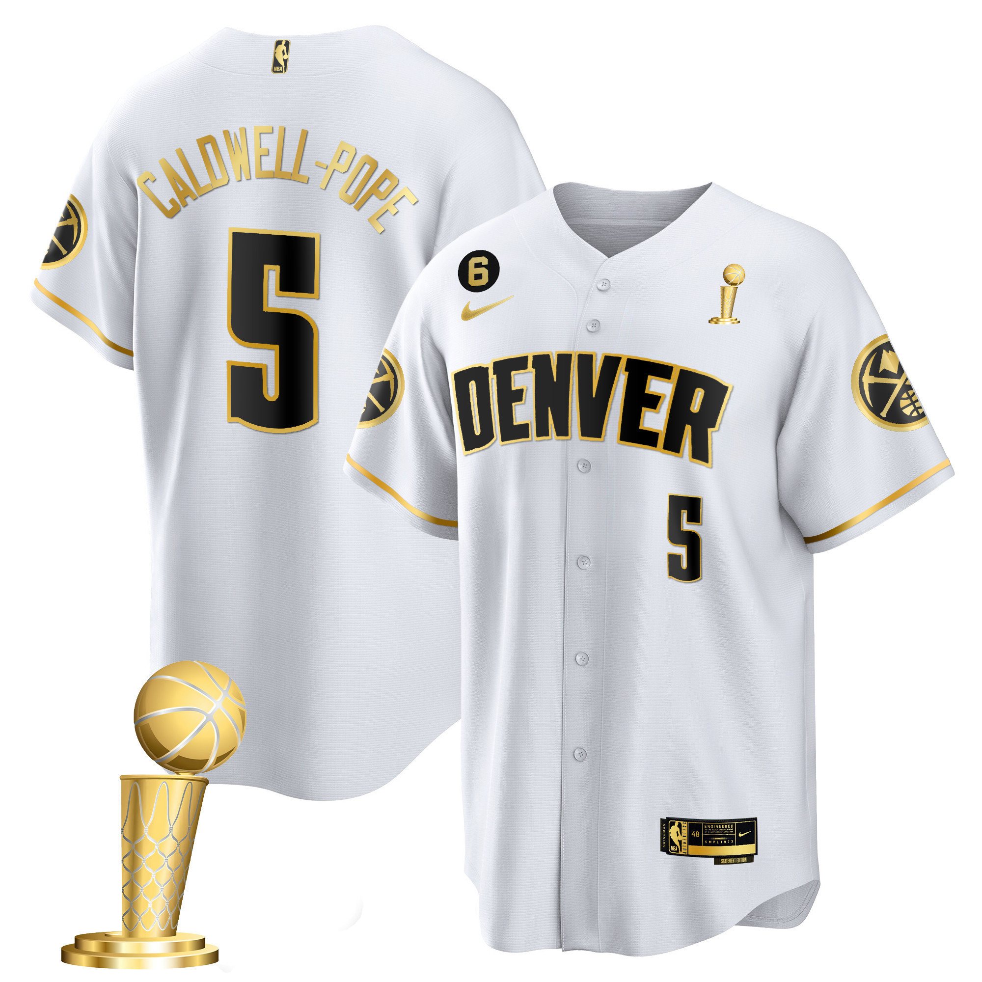 Caldwell-Pope Youth's Denver Nuggets 2023 Champions Cool Base White Gold Jersey - All Stitched