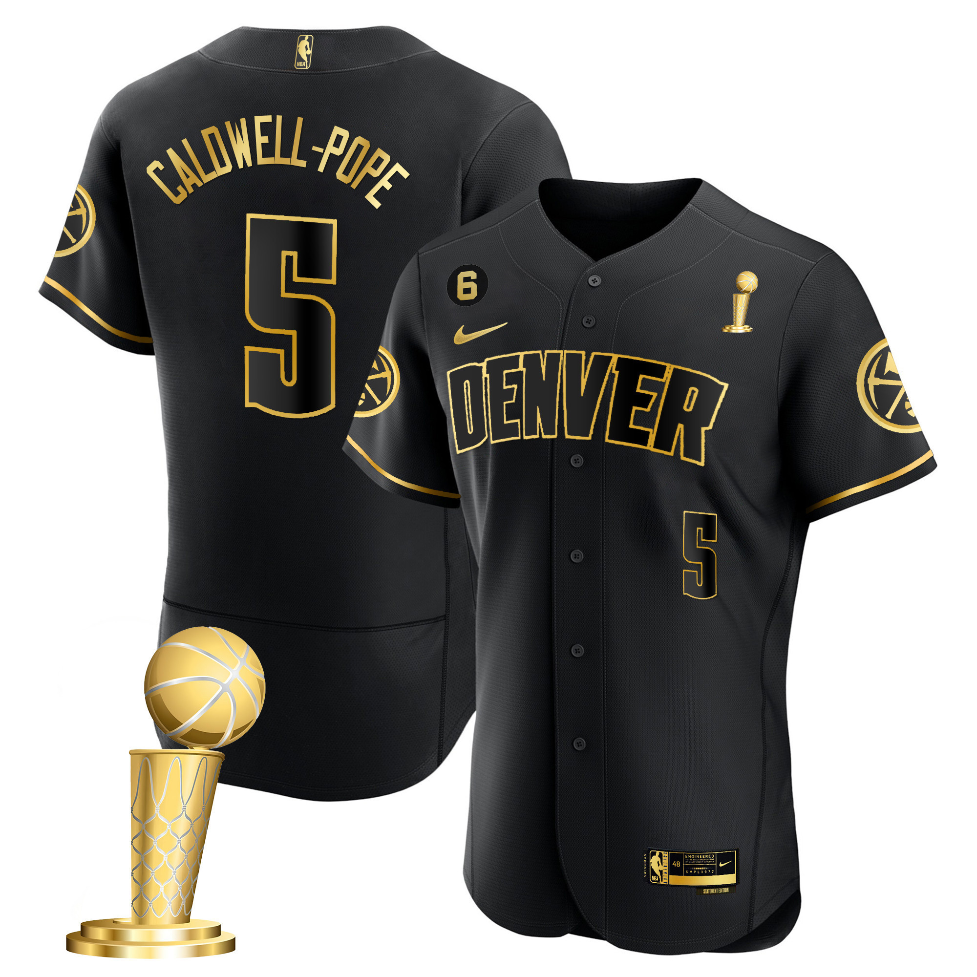 Caldwell-Pope Youth's Denver Nuggets 2023 Champions Flex Base Black Gold Jersey - All Stitched