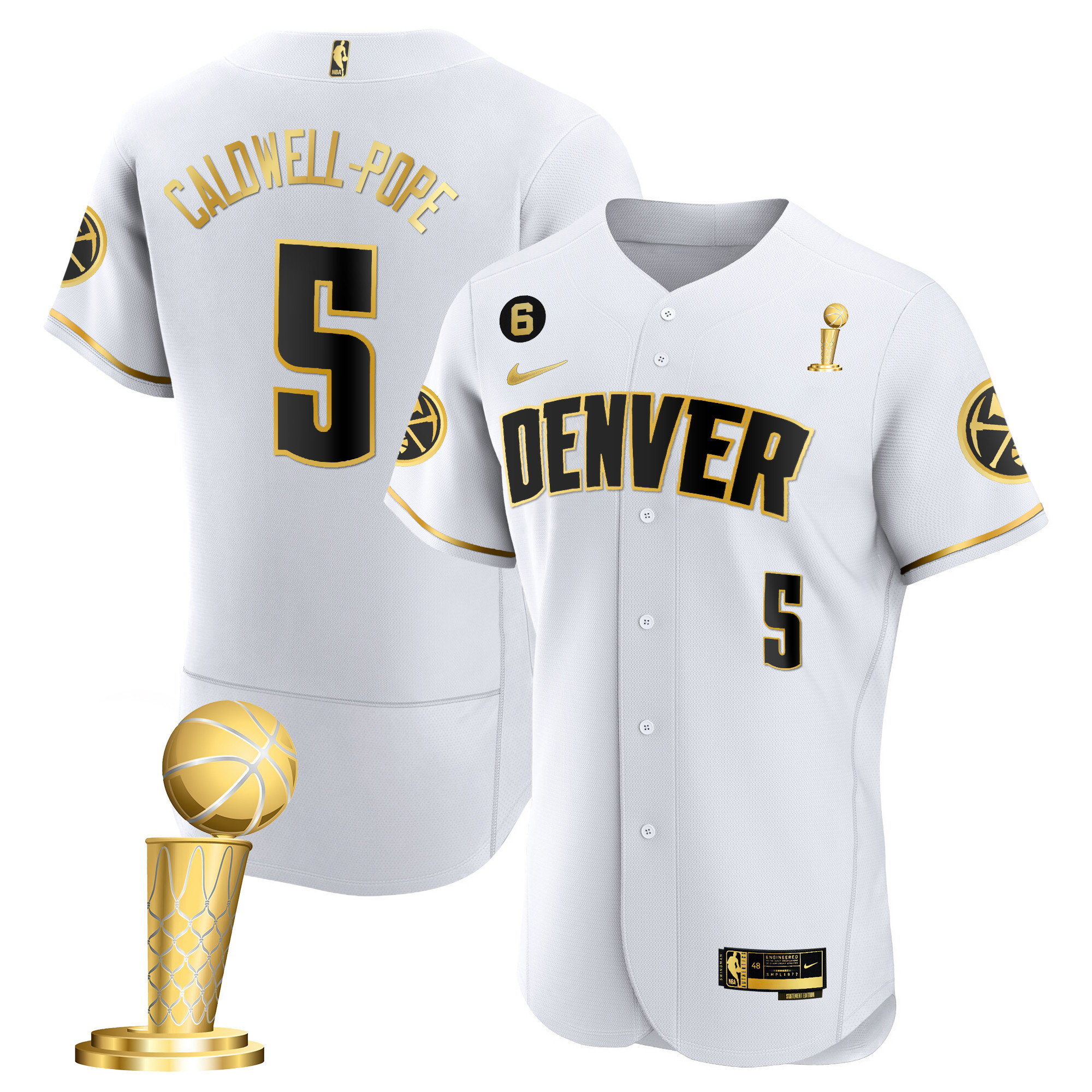 Caldwell-Pope Youth's Denver Nuggets 2023 Champions Flex Base White Gold Jersey - All Stitched