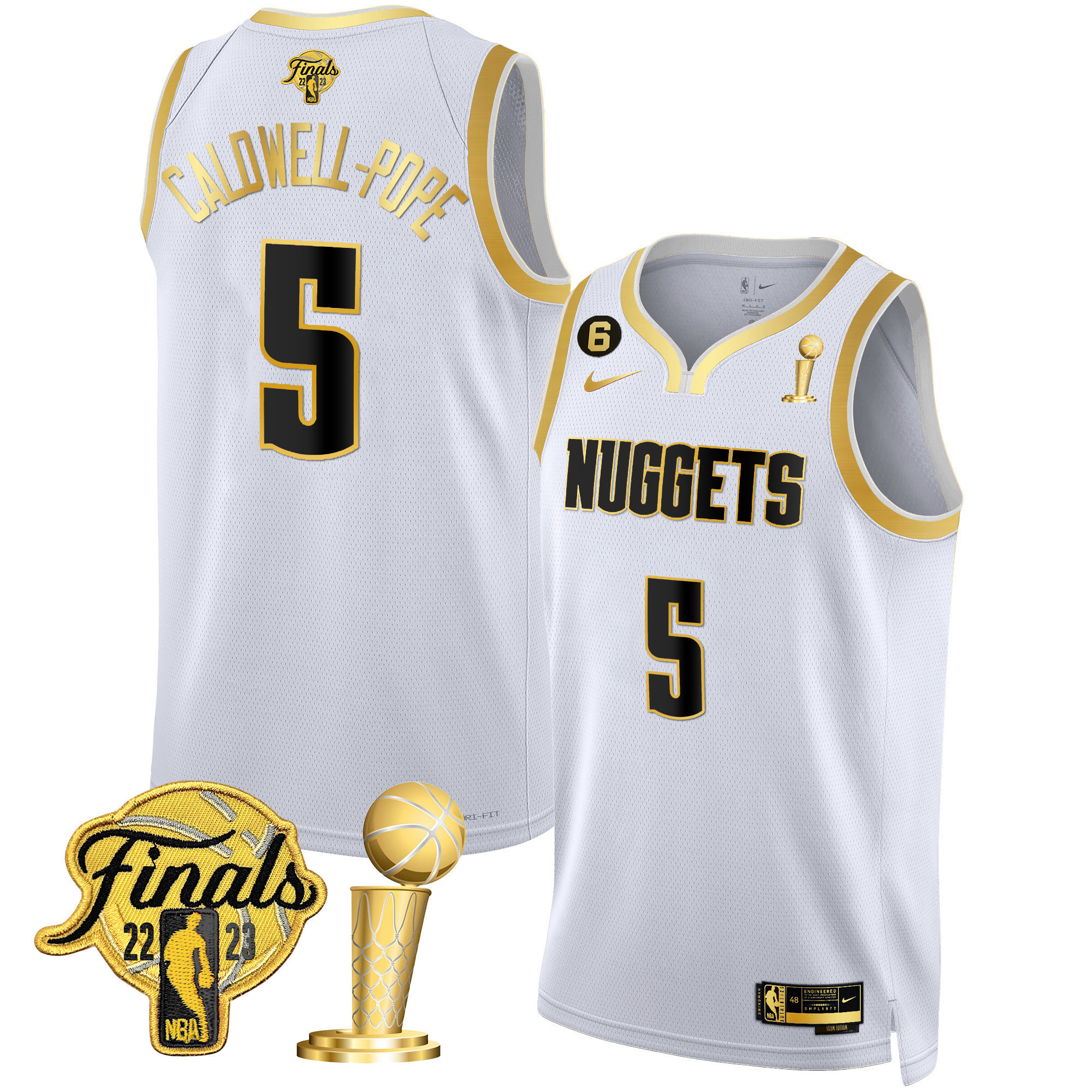 Caldwell-Pope Youth's Denver Nuggets 2023 Finals & Champions Patch Gold White Gold Jersey - All Stitched