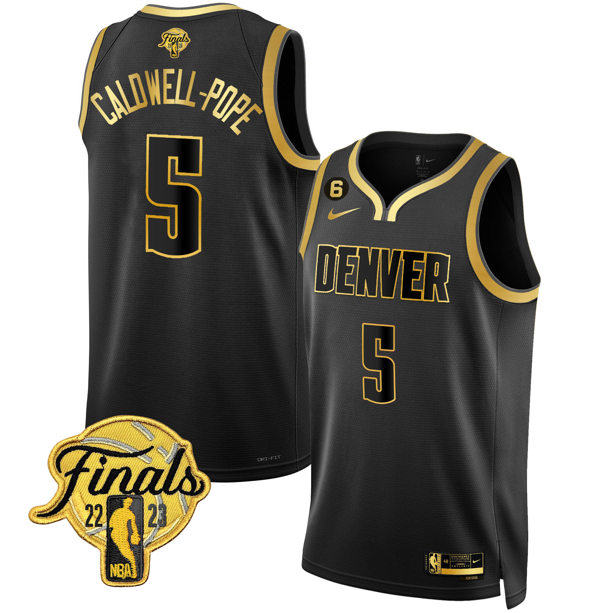 Caldwell-Pope Youth's Denver Nuggets 2023 Finals Patch Collection Black Gold Jersey - All Stitched
