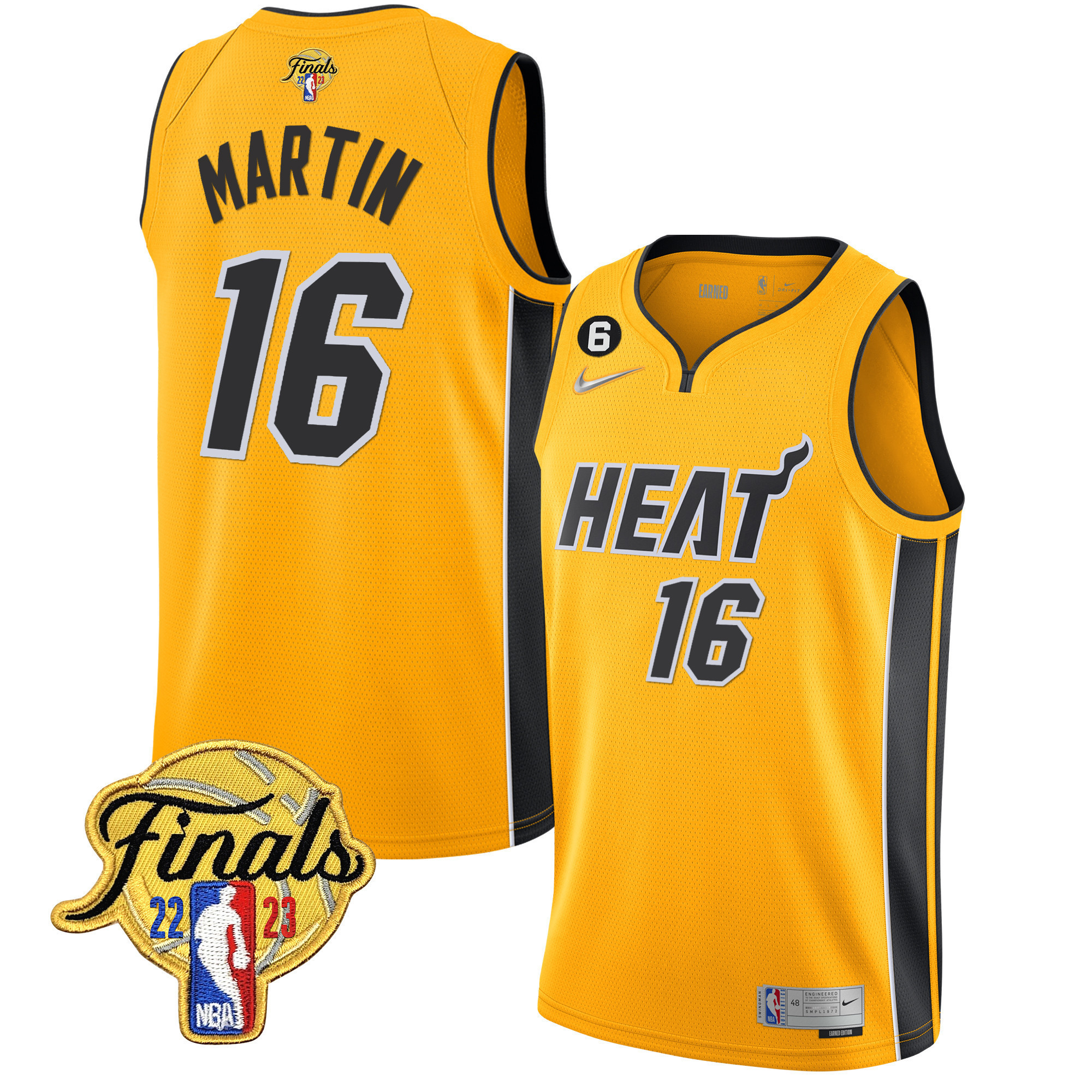 Caleb Martin Men's Miami Heat 2023 Finals Patch Collection Gold Jersey V5 - All Stitched