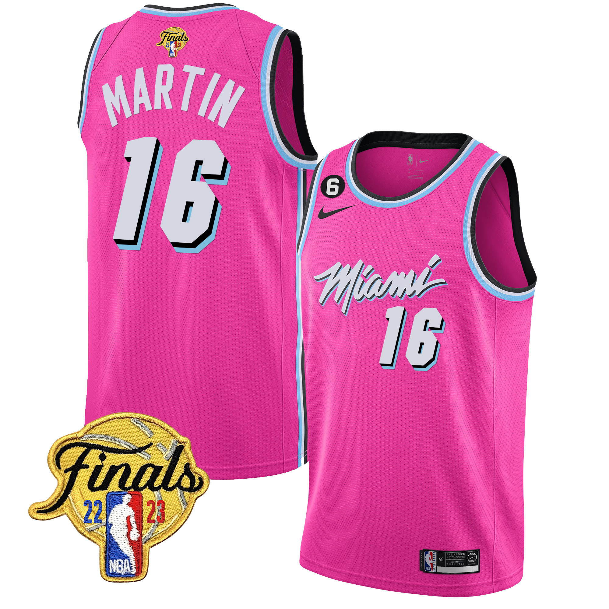 Caleb Martin Men's Miami Heat 2023 Finals Patch Collection Pink Jersey V5 - All Stitched