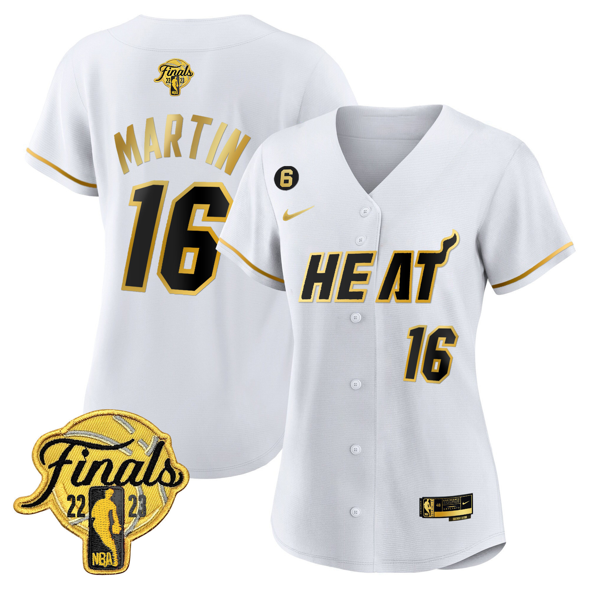 Caleb Martin Women's Miami Heat 2023 Finals Baseball Cool Base Black Gold Jersey - All Stitched